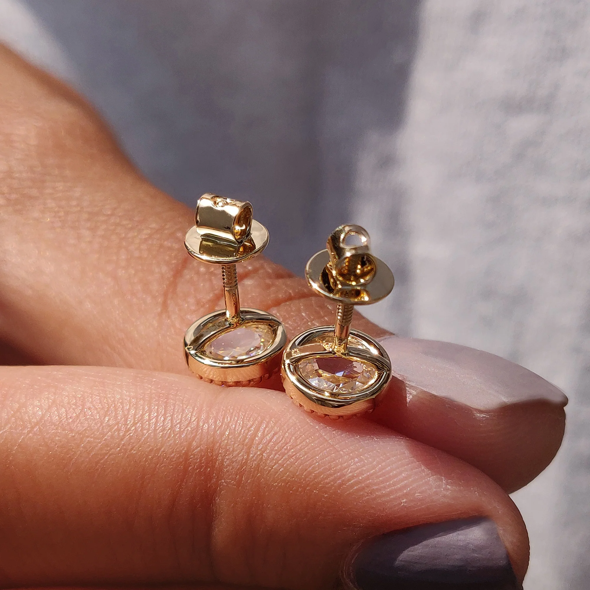 Round Rose Cut Moissanite Earrings In Milgrain Setting - Image 3