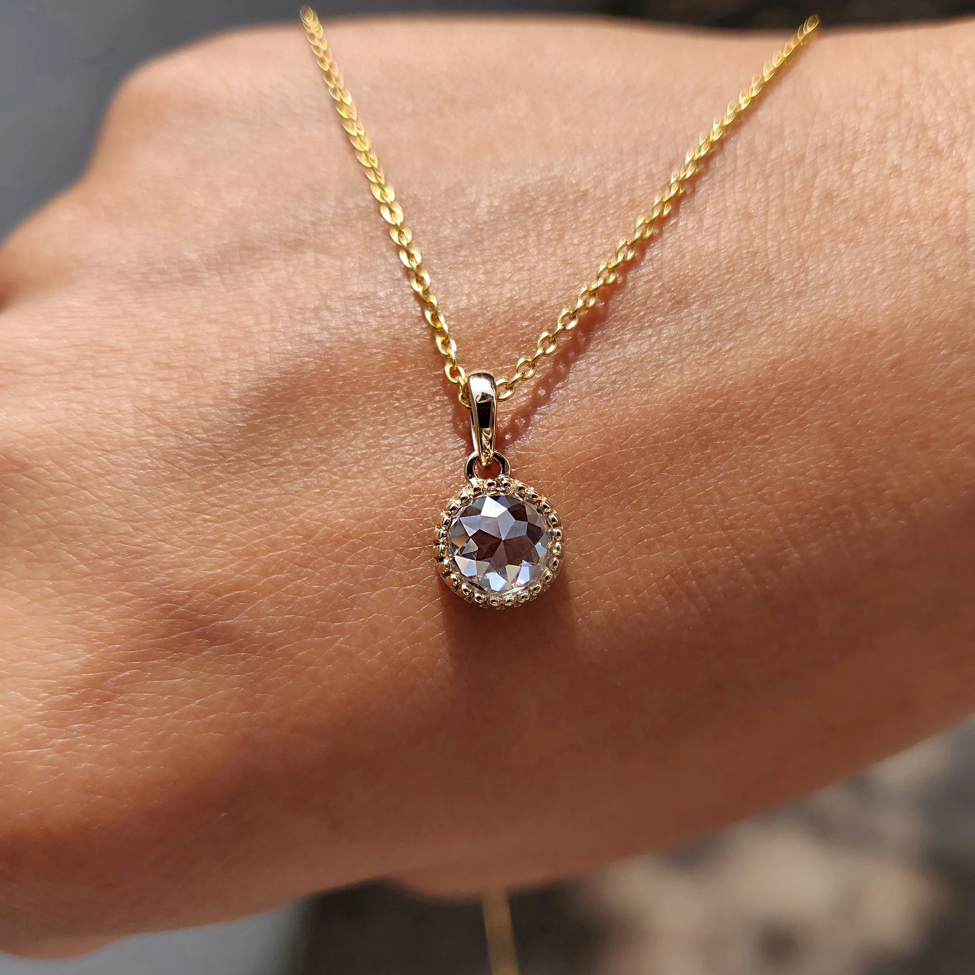 Round Rose Cut moissanite pendant In Solitaire style - Image 8