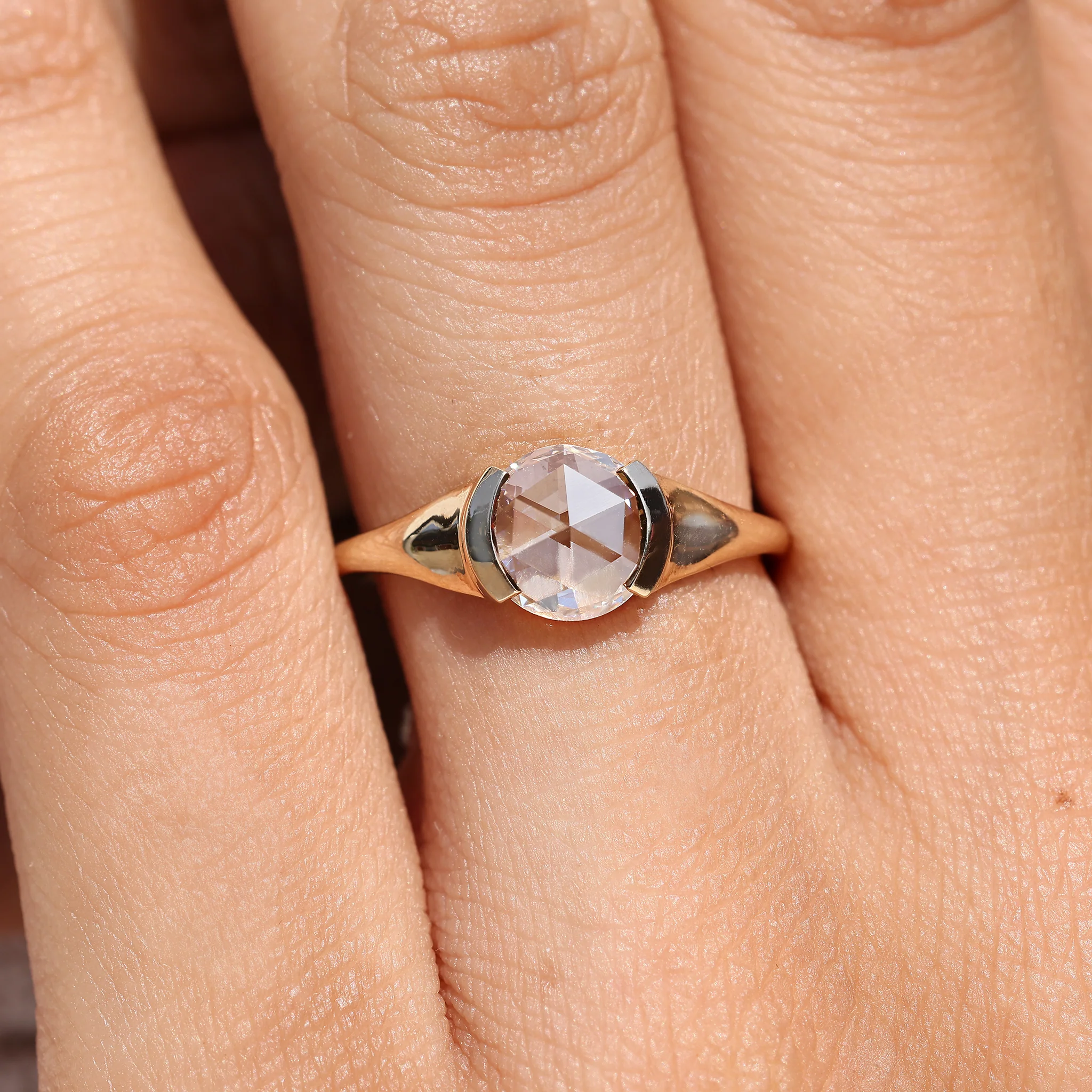 Round Rose Cut Solitaire Diamond Engagement Ring - Image 5