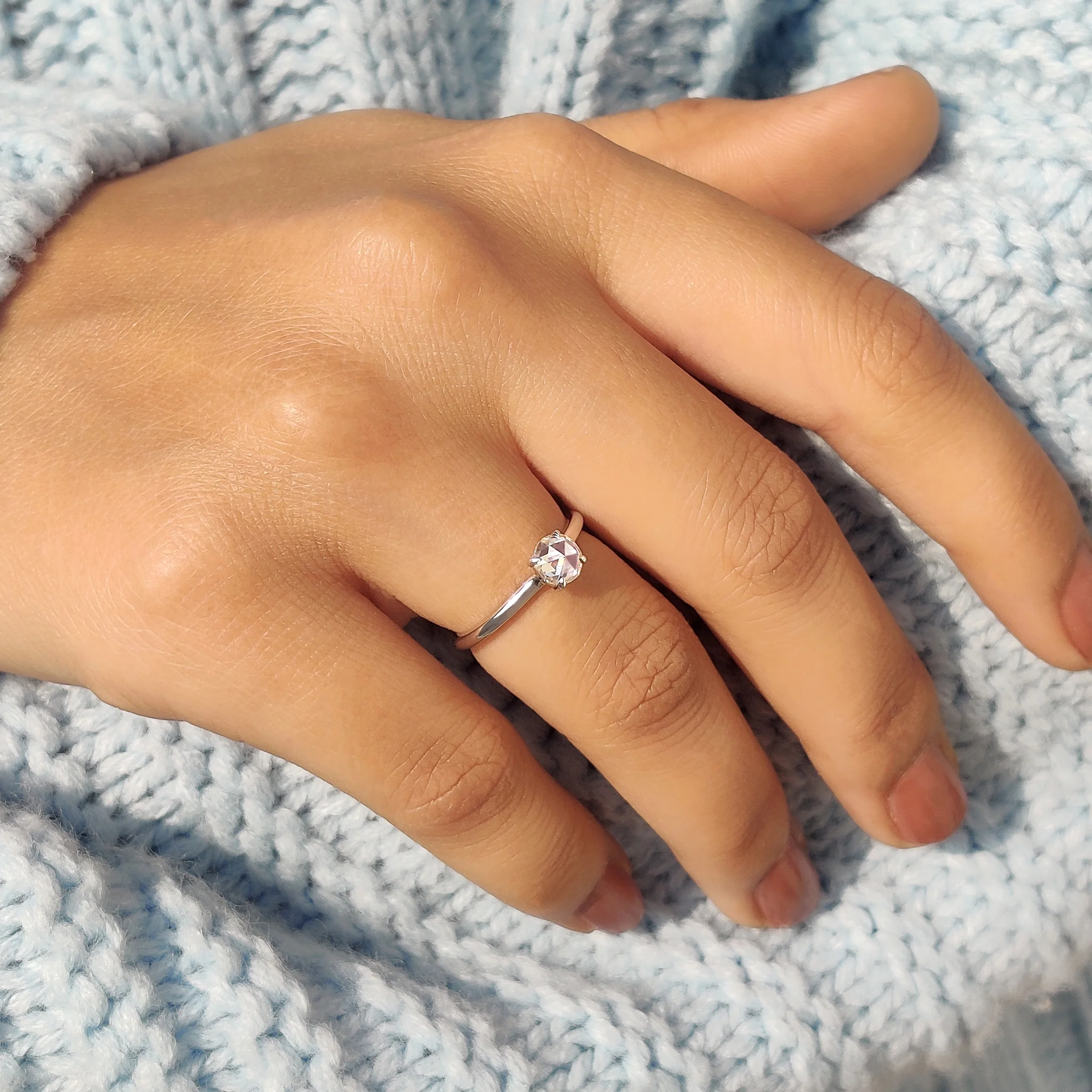 Round Rose Cut Solitaire Engagement Ring - Image 2