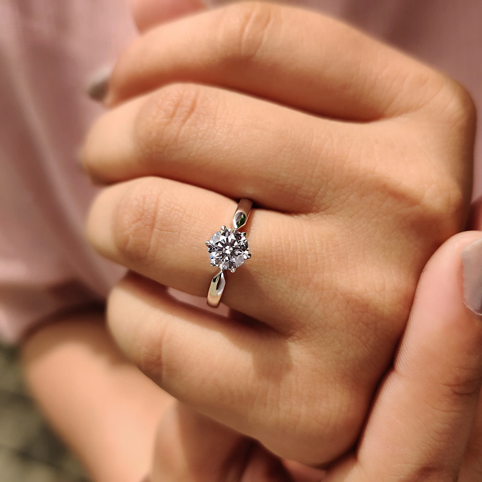 Round Solitaire Engagement Ring With Tulip Style - Image 6