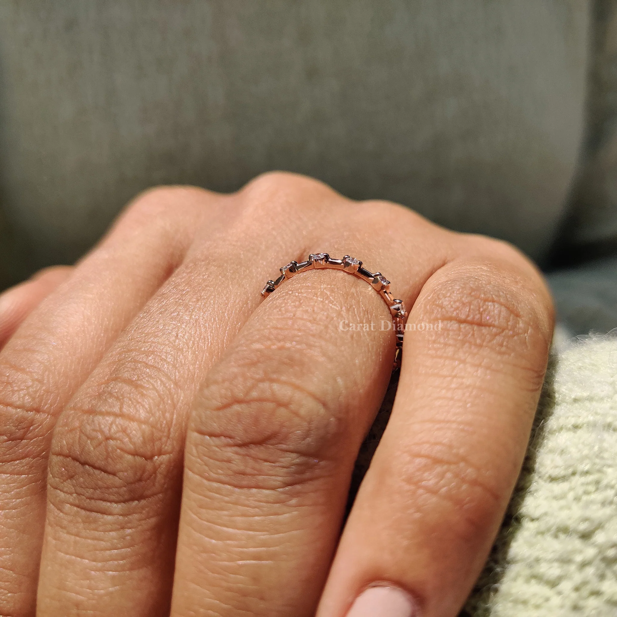 Round Cut Half Eternity Style Rose Gold Wedding Ring - Image 3