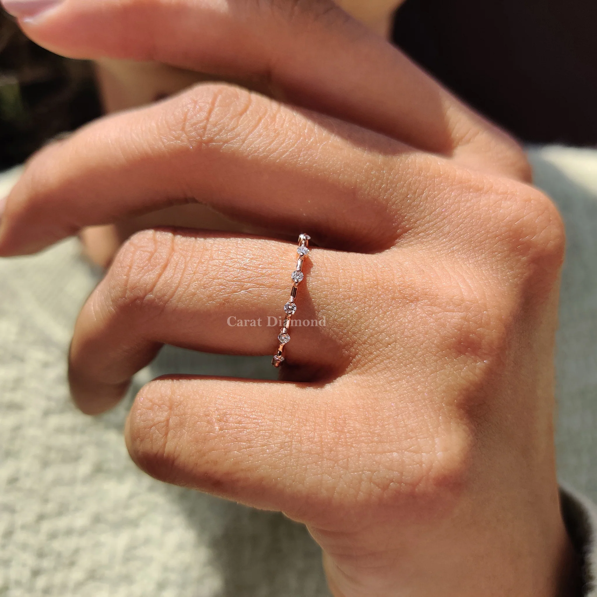 Round Cut Half Eternity Style Rose Gold Wedding Ring - Image 6