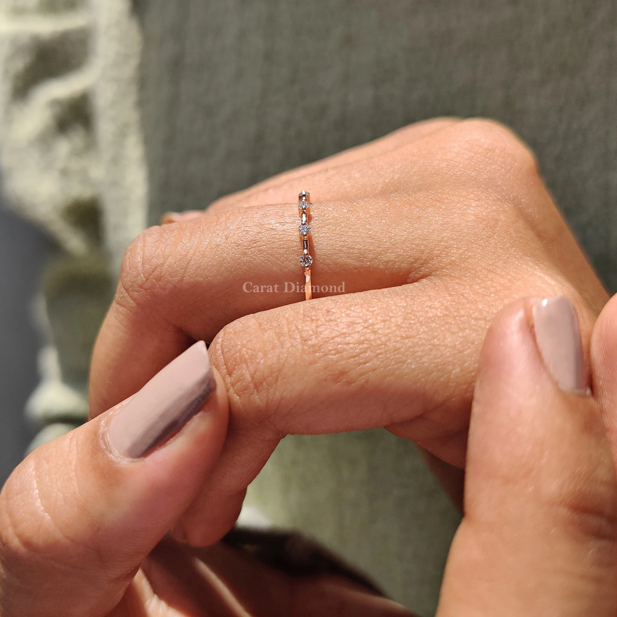 Round Cut Half Eternity Style Rose Gold Wedding Ring - Image 8