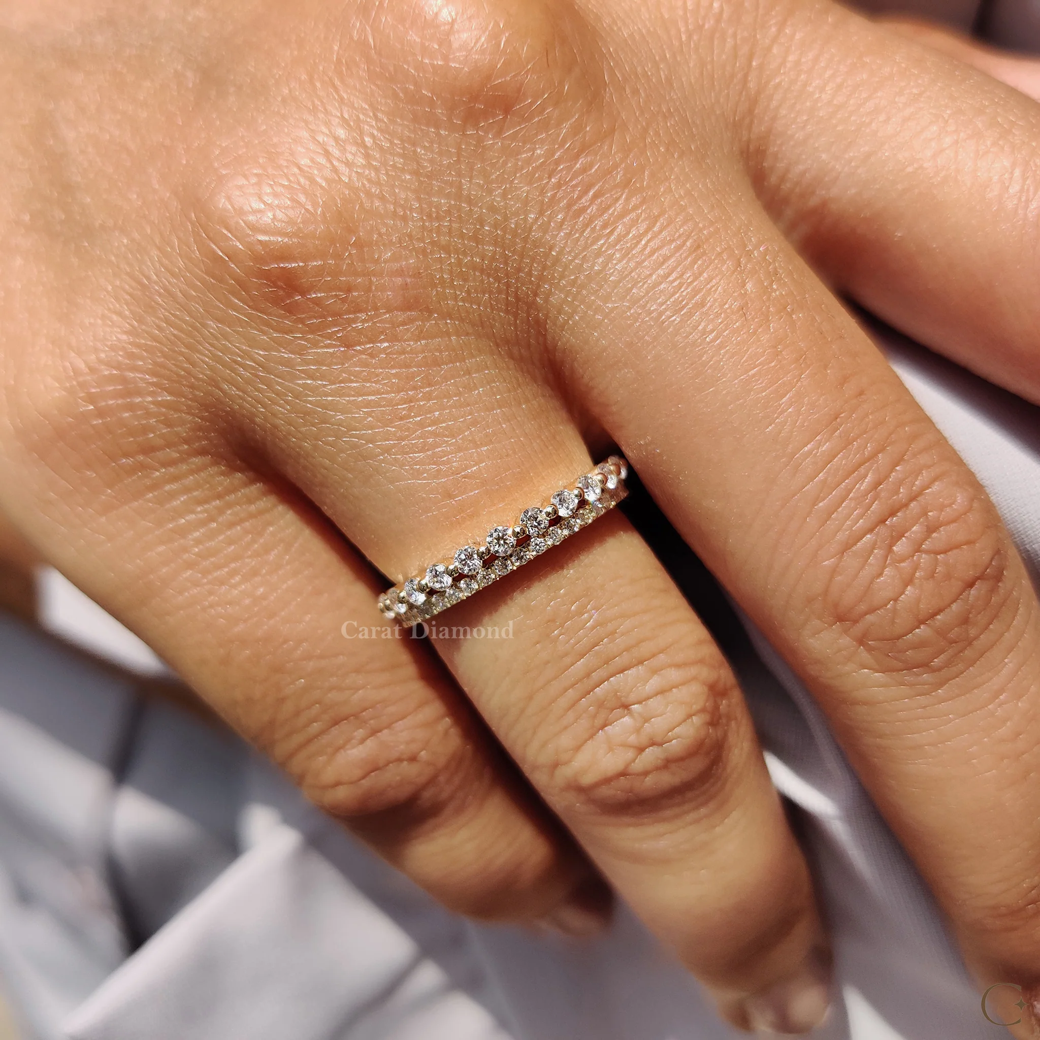 Round Wedding Band In Double Row Pave Style - Image 3