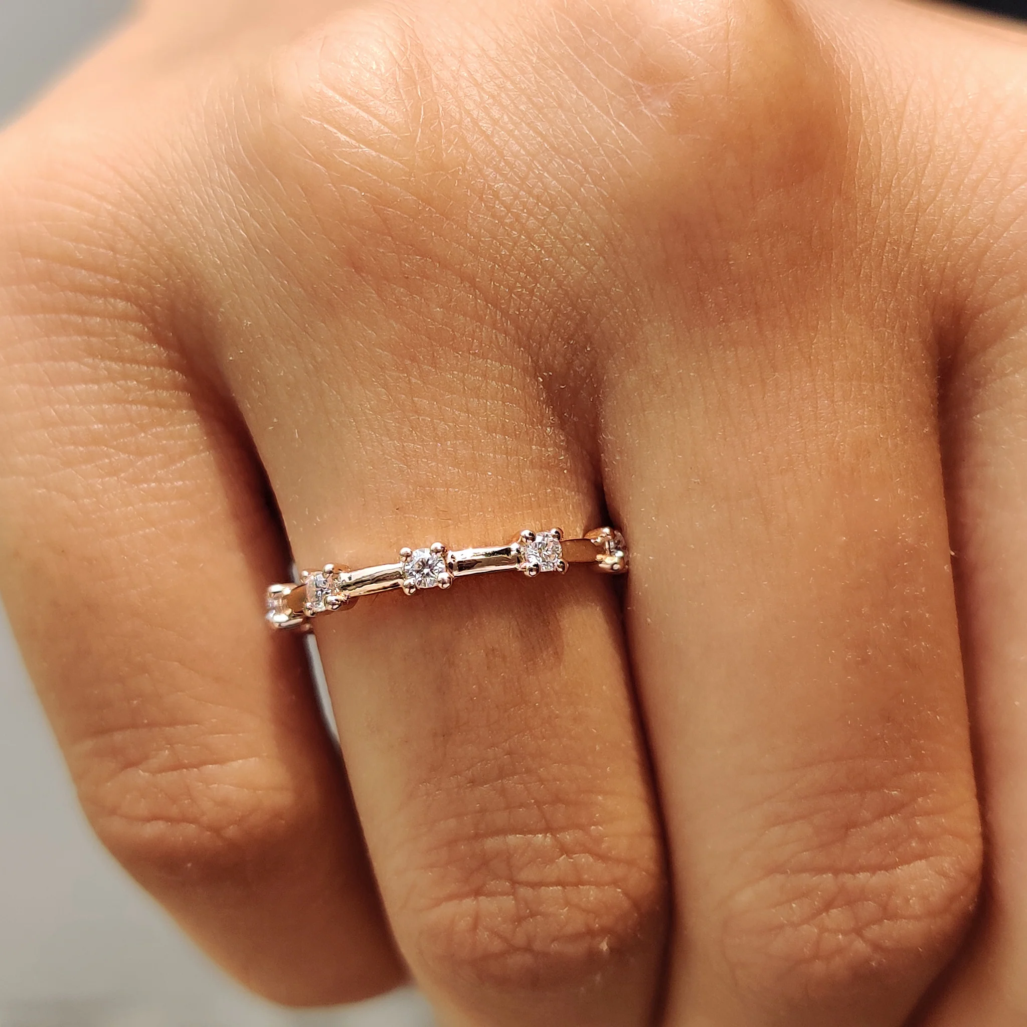 Round Wedding Band In Distance Pave Style - Image 7