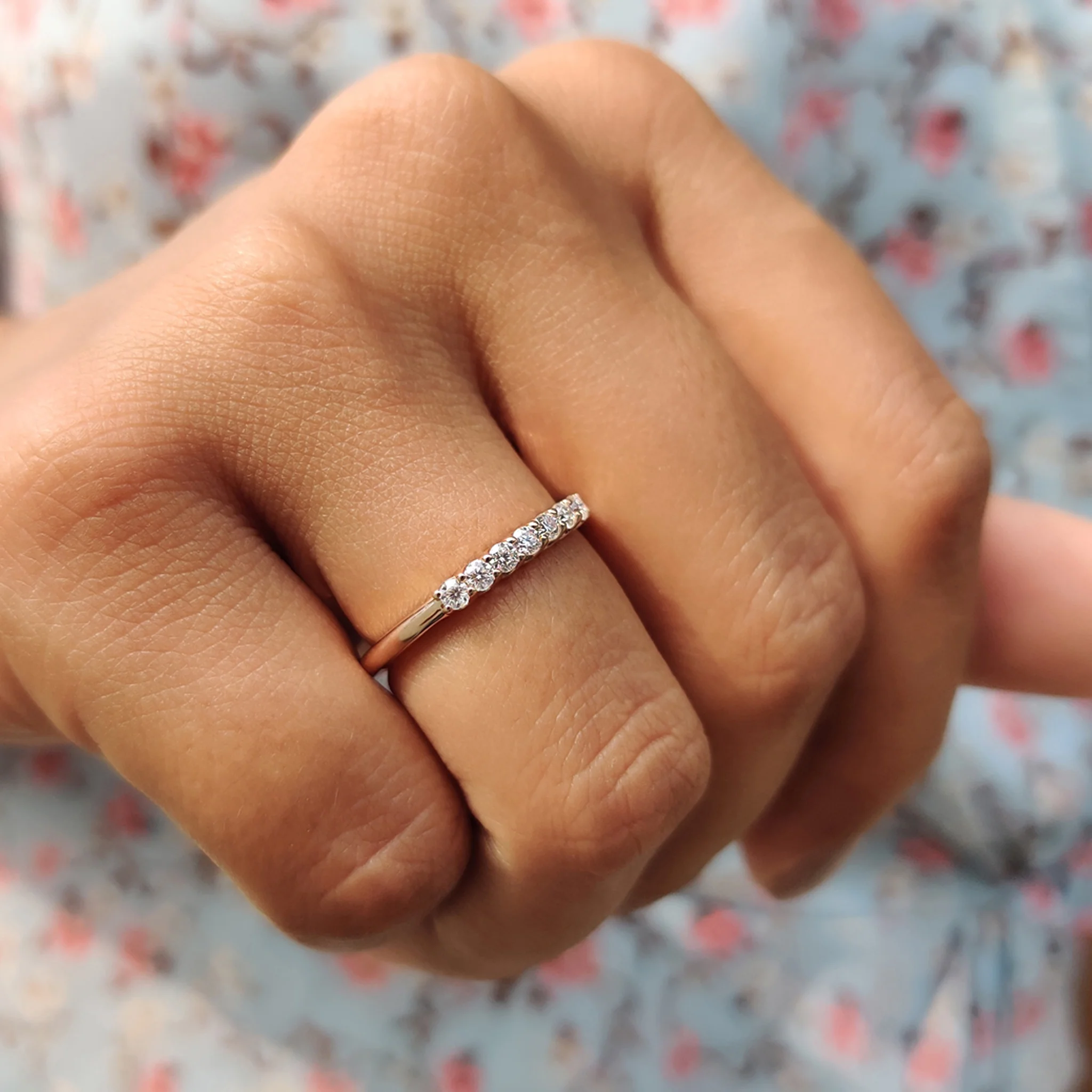 Round Moissanite Semi Eternity Band - Image 10