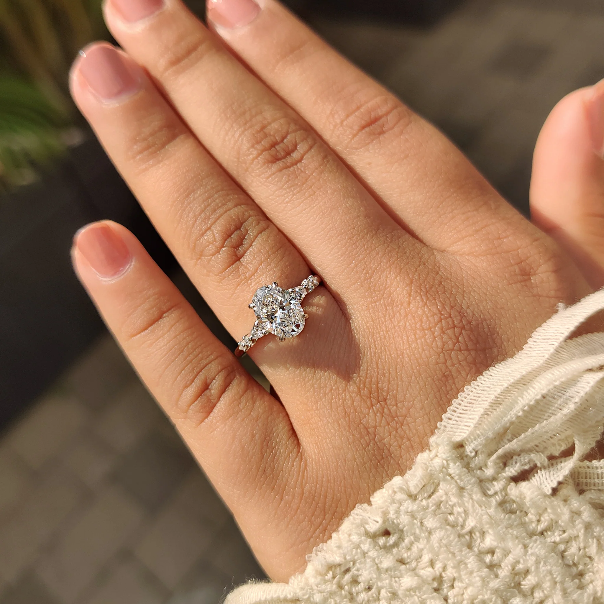 Seven Stone White Gold Oval Diamond Ring - Image 5