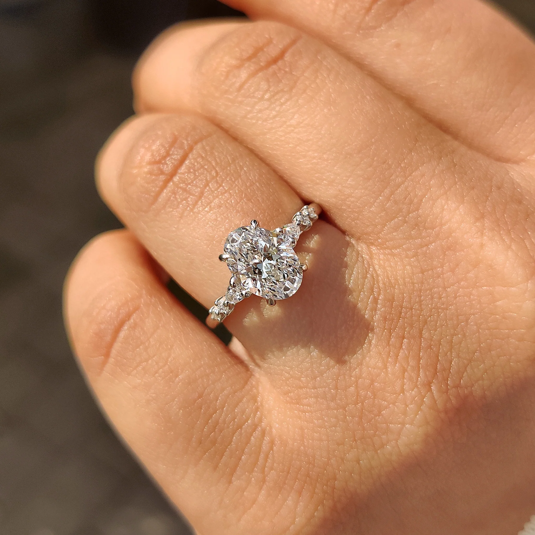 Seven Stone White Gold Oval Diamond Ring - Image 6