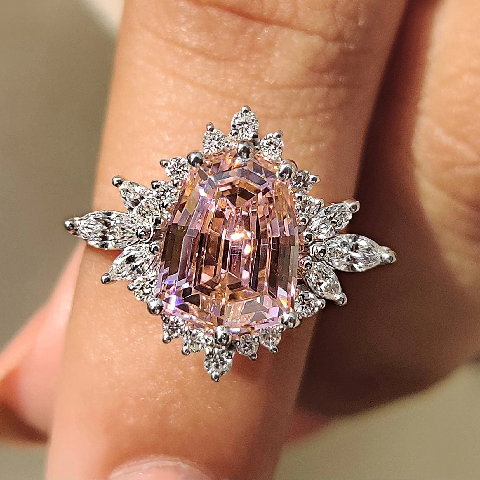 Shield Cut Pink Gemstone Ring