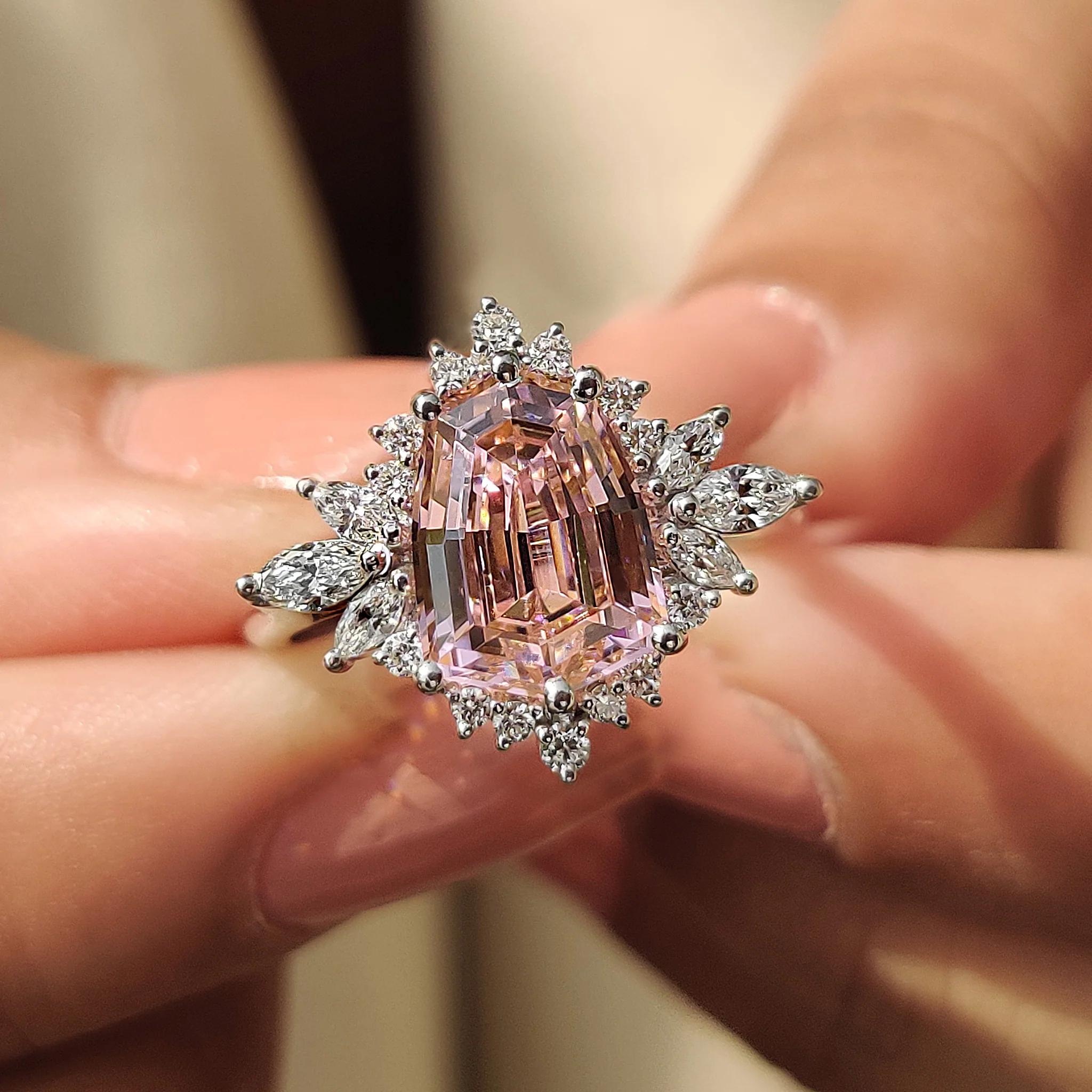 Shield Cut Pink Gemstone Ring - Image 10