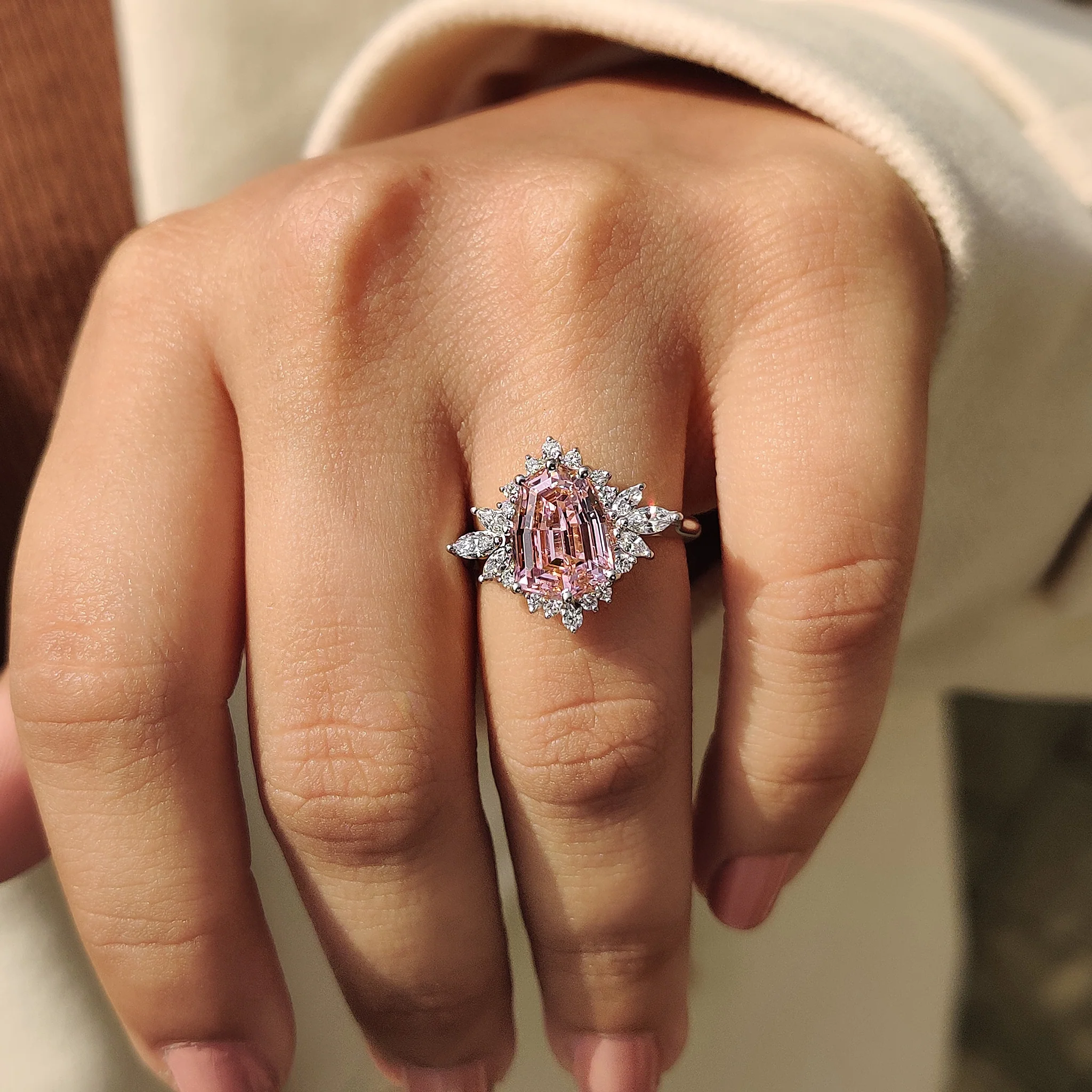 Shield Cut Pink Gemstone Ring - Image 11
