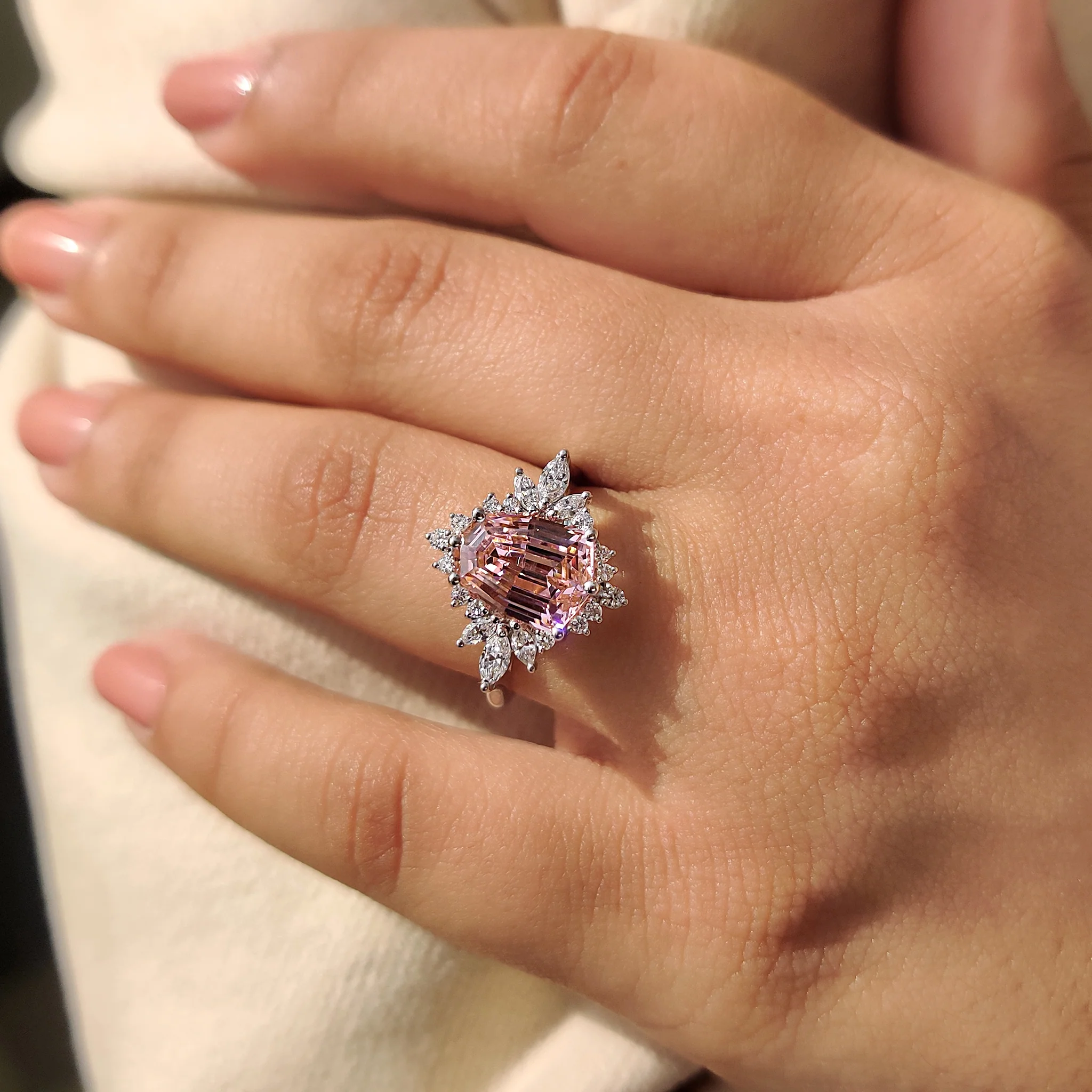 Shield Cut Pink Gemstone Ring - Image 12