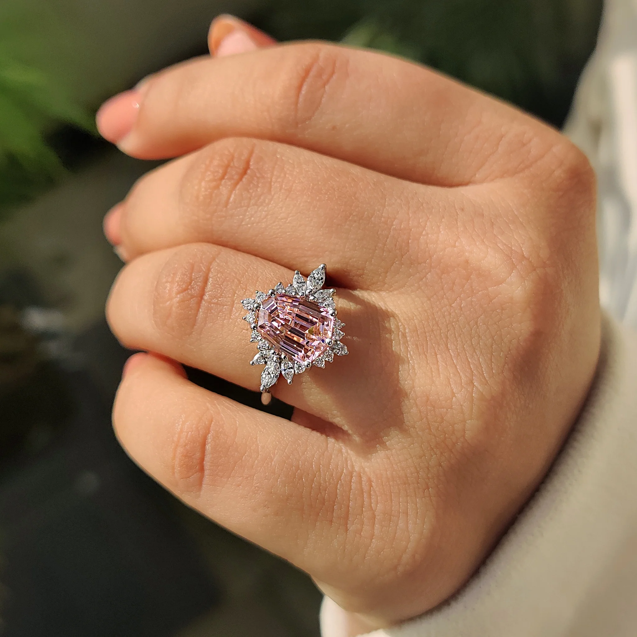 Shield Cut Pink Gemstone Ring - Image 2