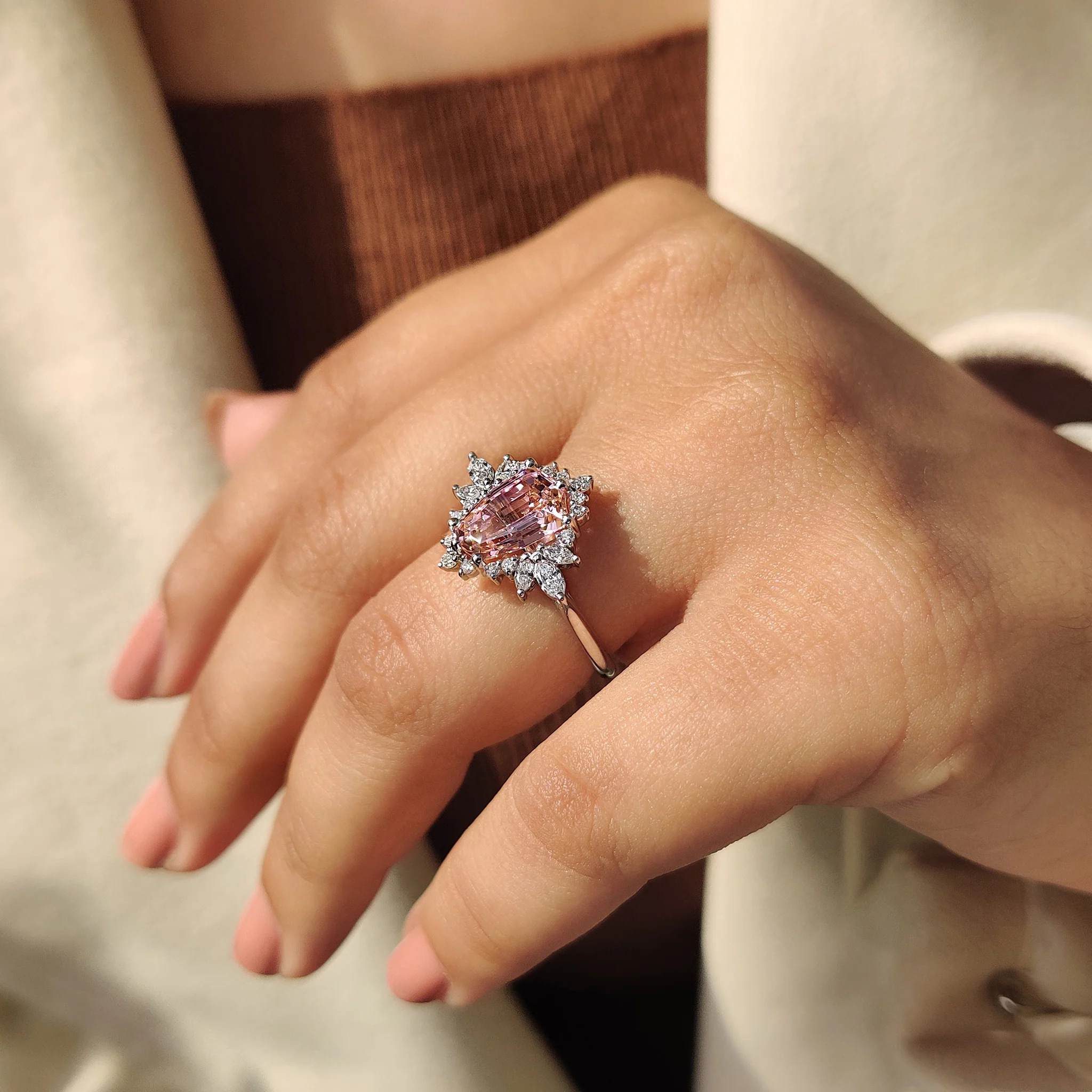 Shield Cut Pink Gemstone Ring - Image 3