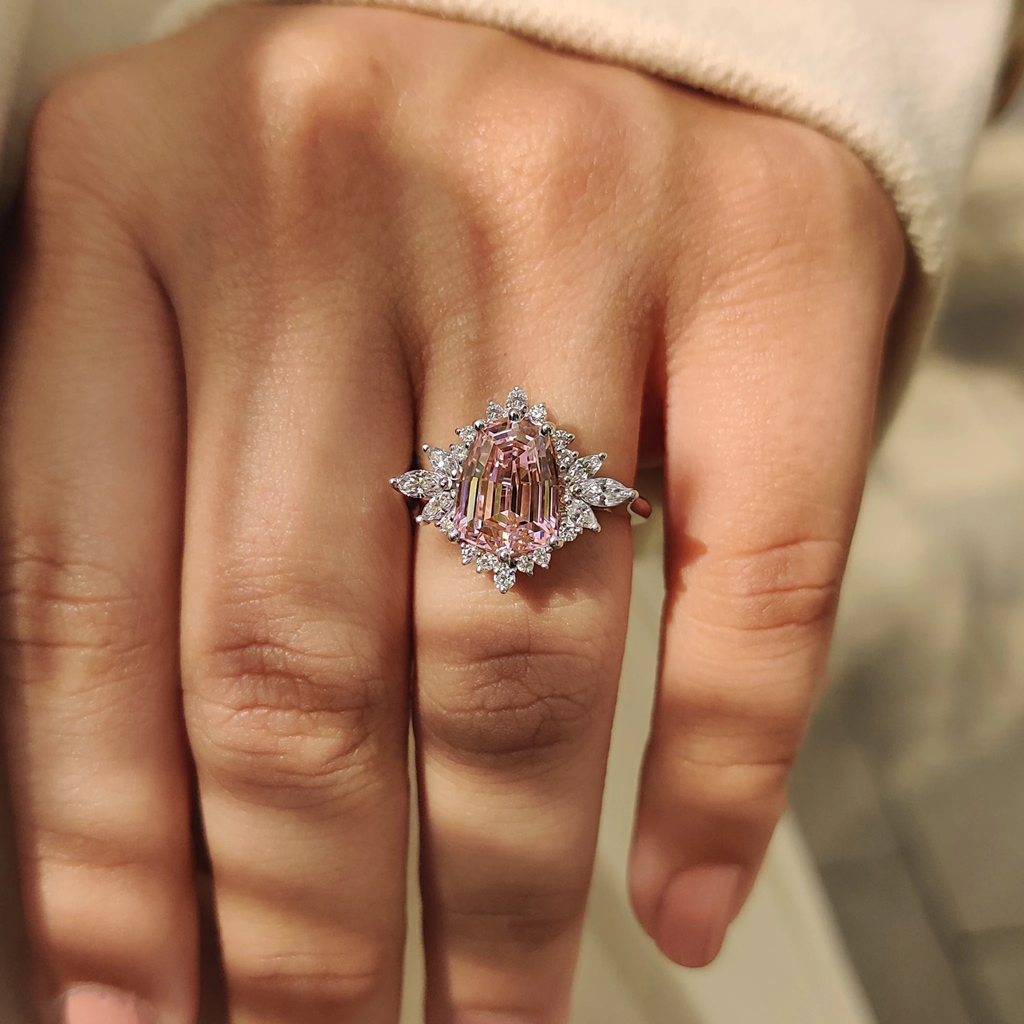 Shield Cut Pink Gemstone Ring - Image 7
