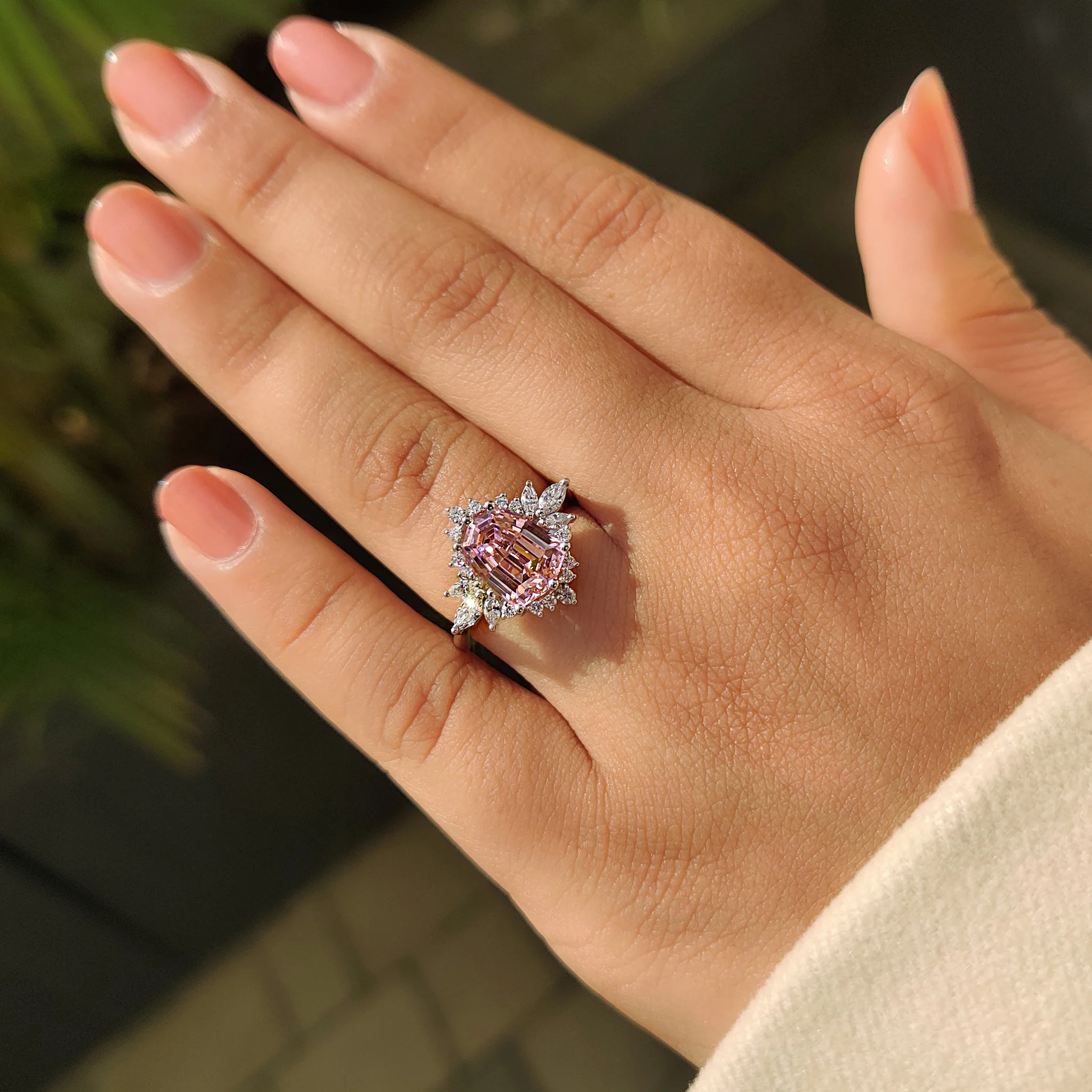 Shield Cut Pink Gemstone Ring - Image 9