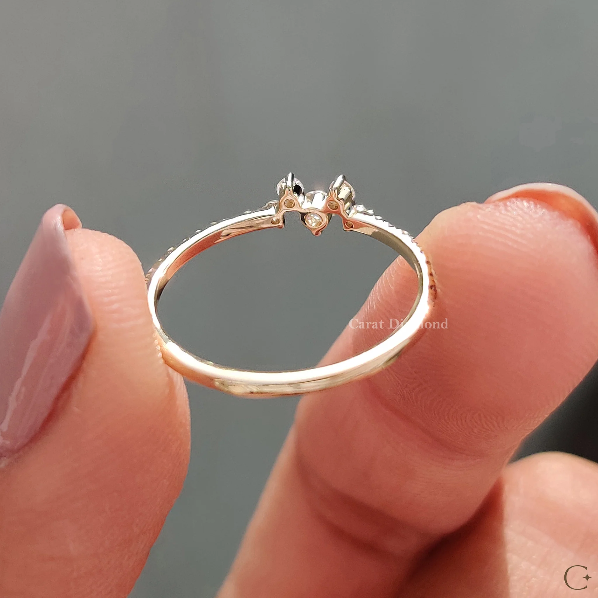 Round Cut Diamond Simple Yellow Gold Wedding Band - Image 9