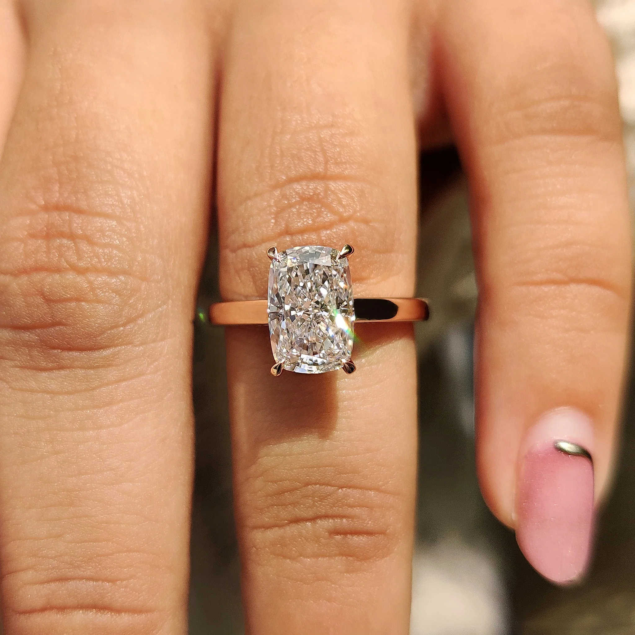Elongated Cushion Cut Diamond Engagement Ring - Image 5