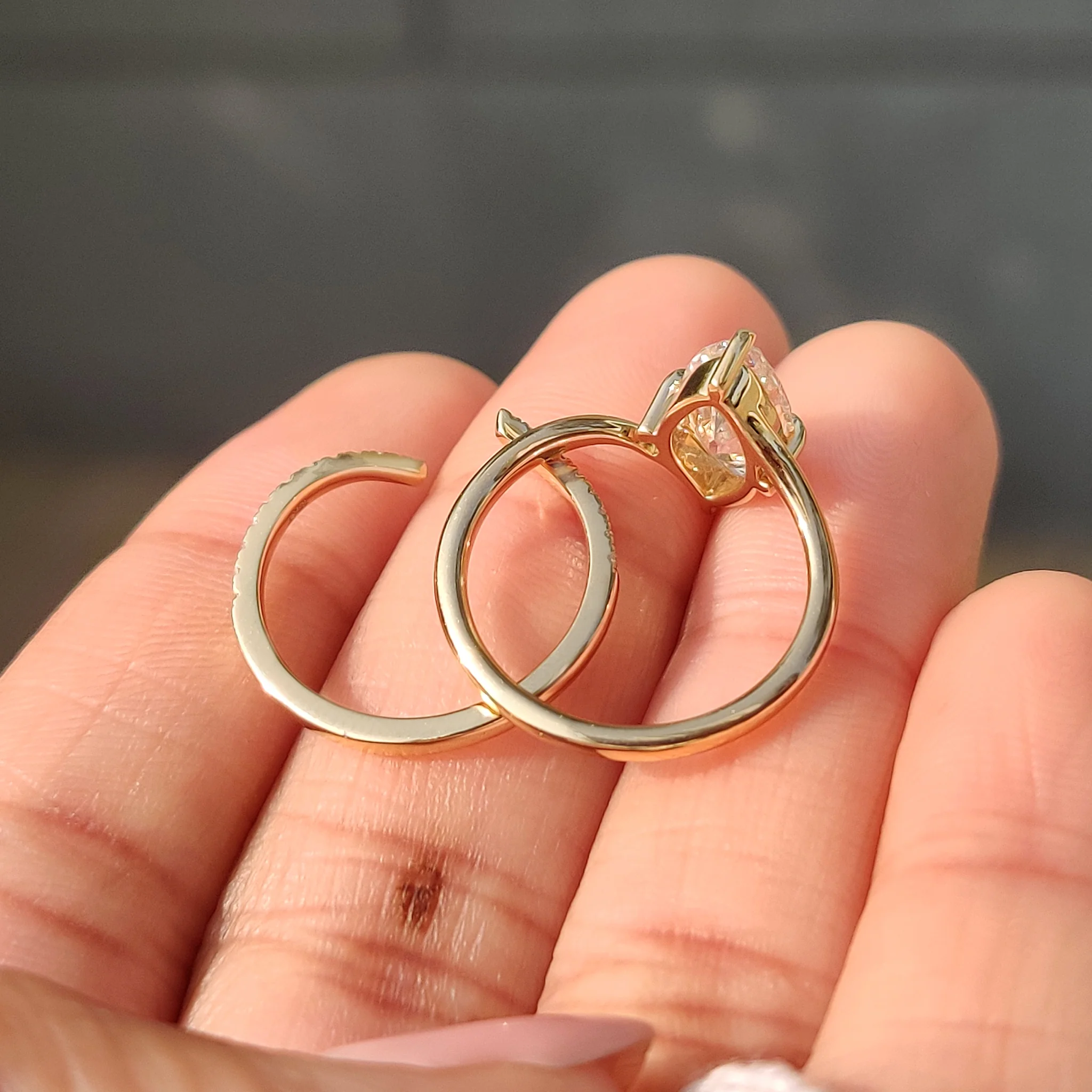 Solitaire Marquise Ring With Wedding Band in half eternity - Image 5