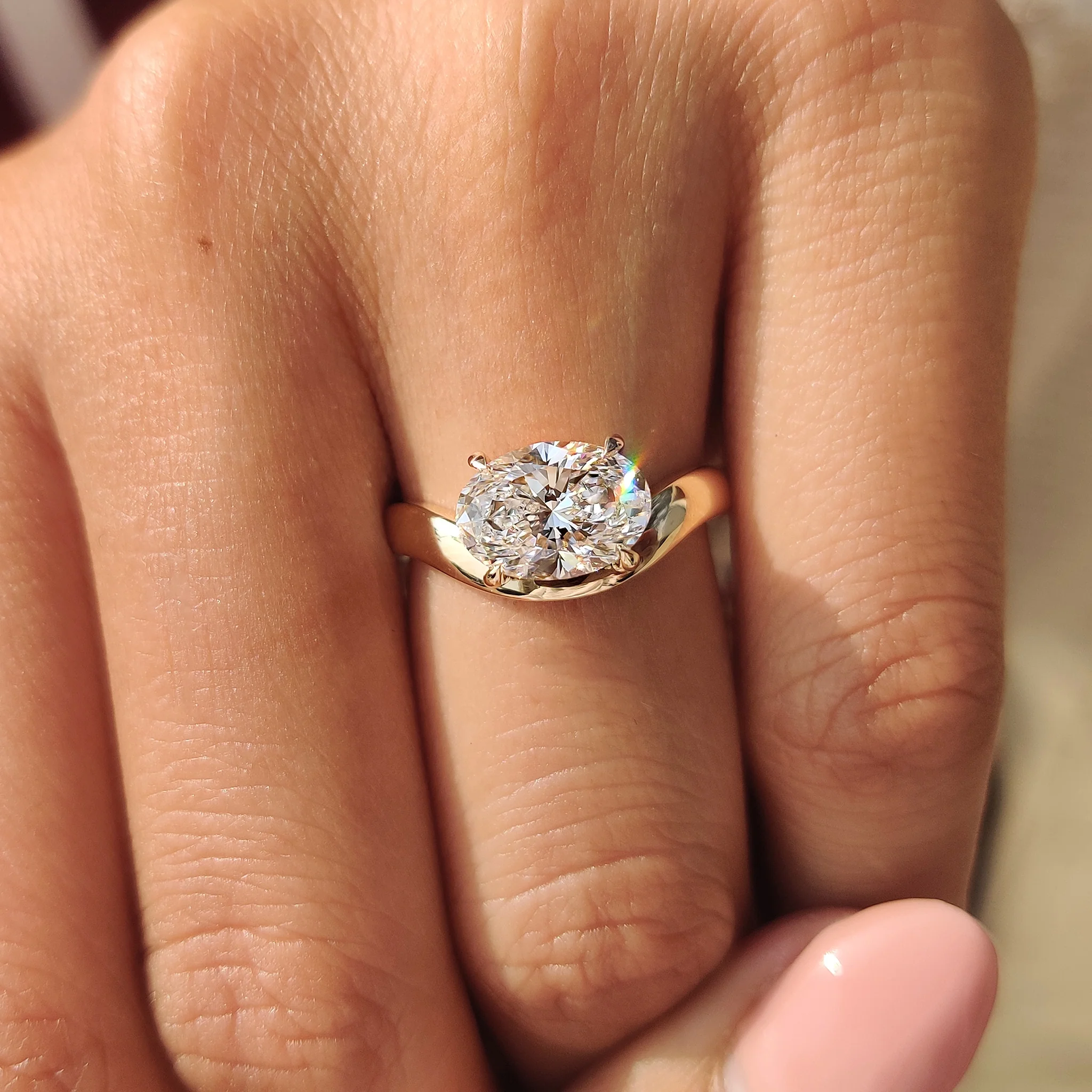 Solitaire Oval Cut Diamond Ring in East to West Setting - Image 5