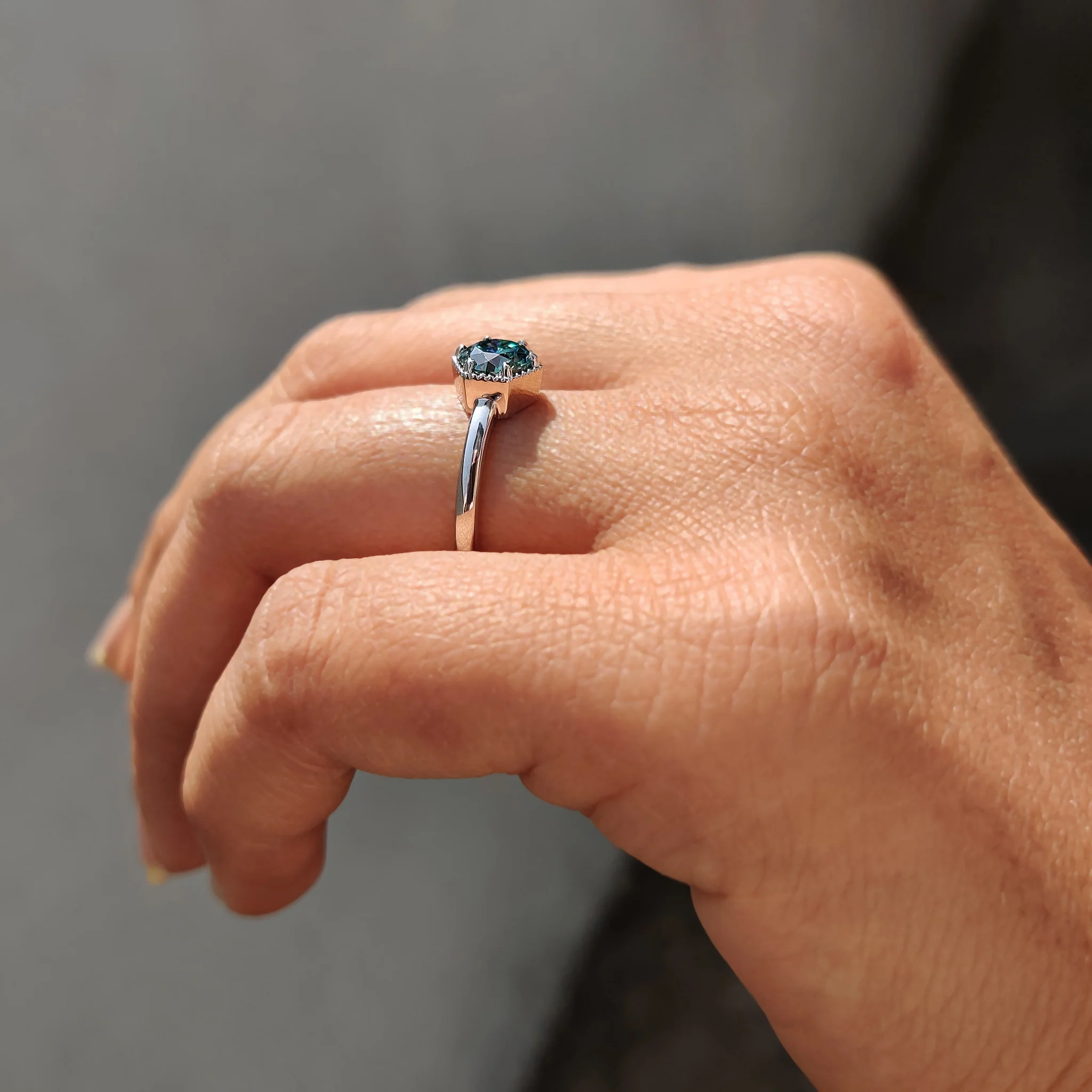 Solitaire Round Engagement Ring In Hexagon Framed - Image 5