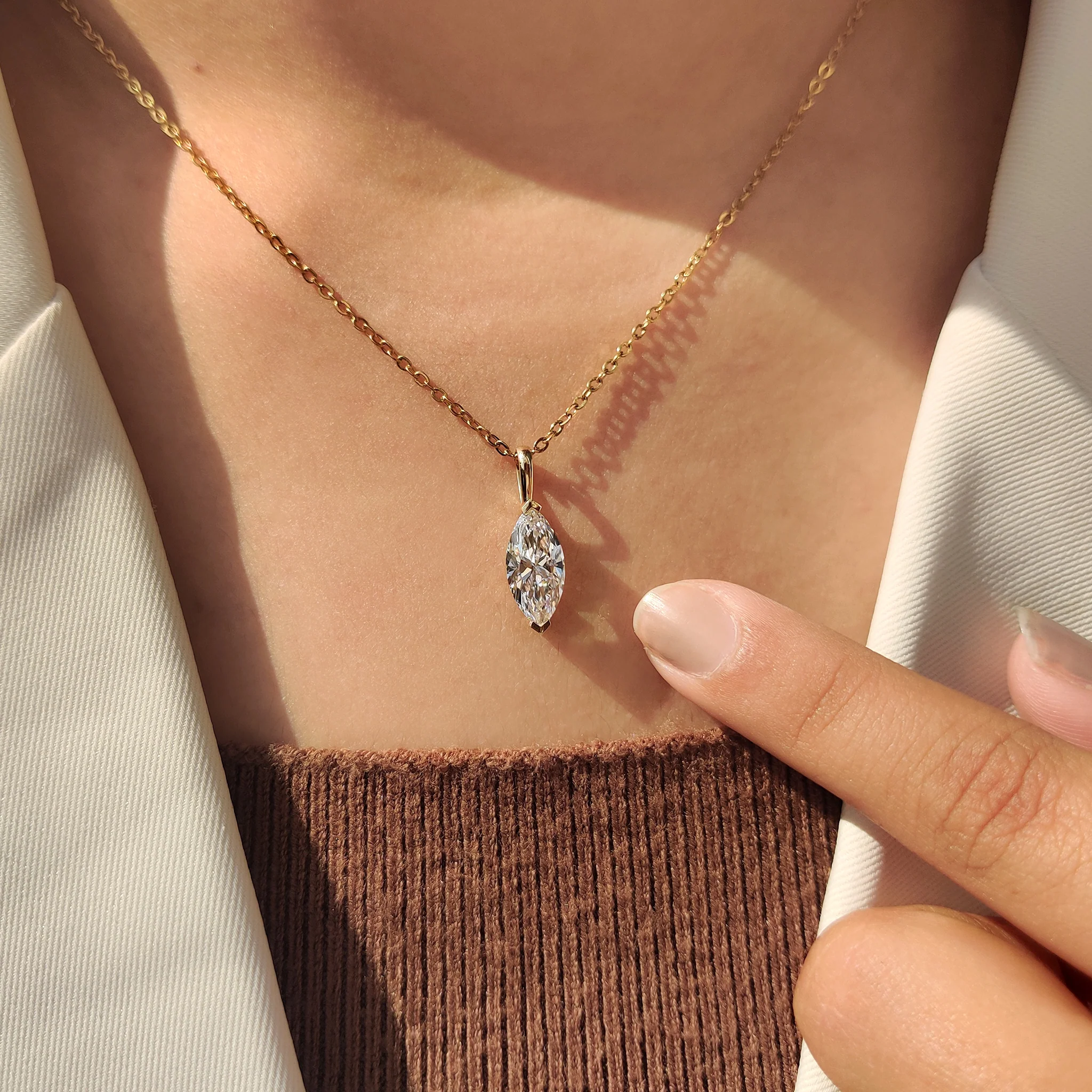 Solitaire Style Marquise Diamond Pendant - Image 4