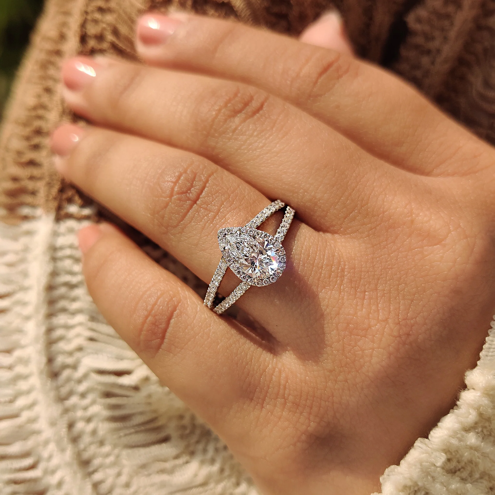 Pear Cut Split Shank Diamond Ring With Cathedral Setting - Image 10