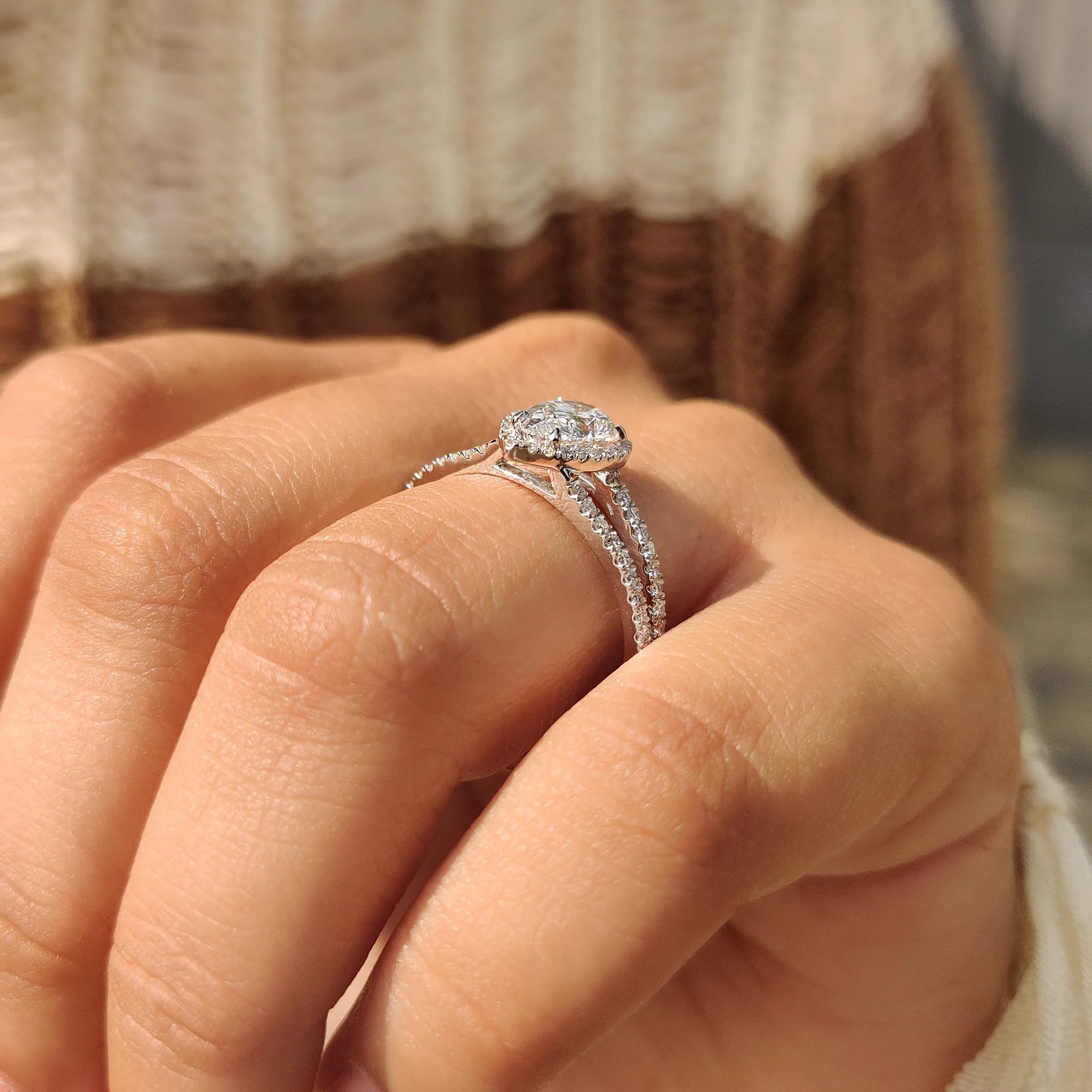 Pear Cut Split Shank Diamond Ring With Cathedral Setting - Image 6