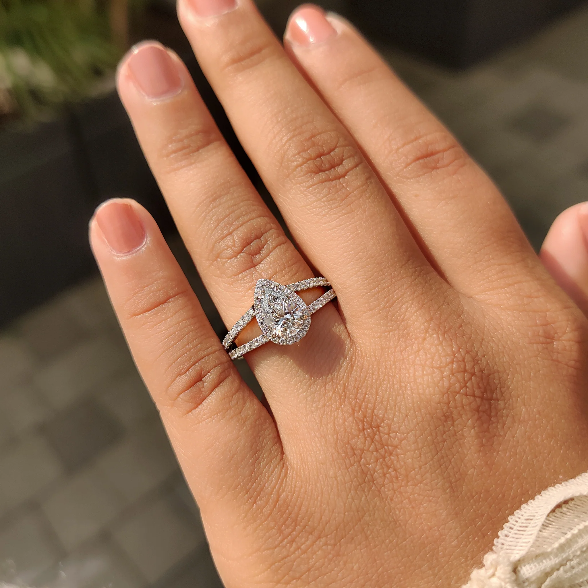 Pear Cut Split Shank Diamond Ring With Cathedral Setting - Image 7