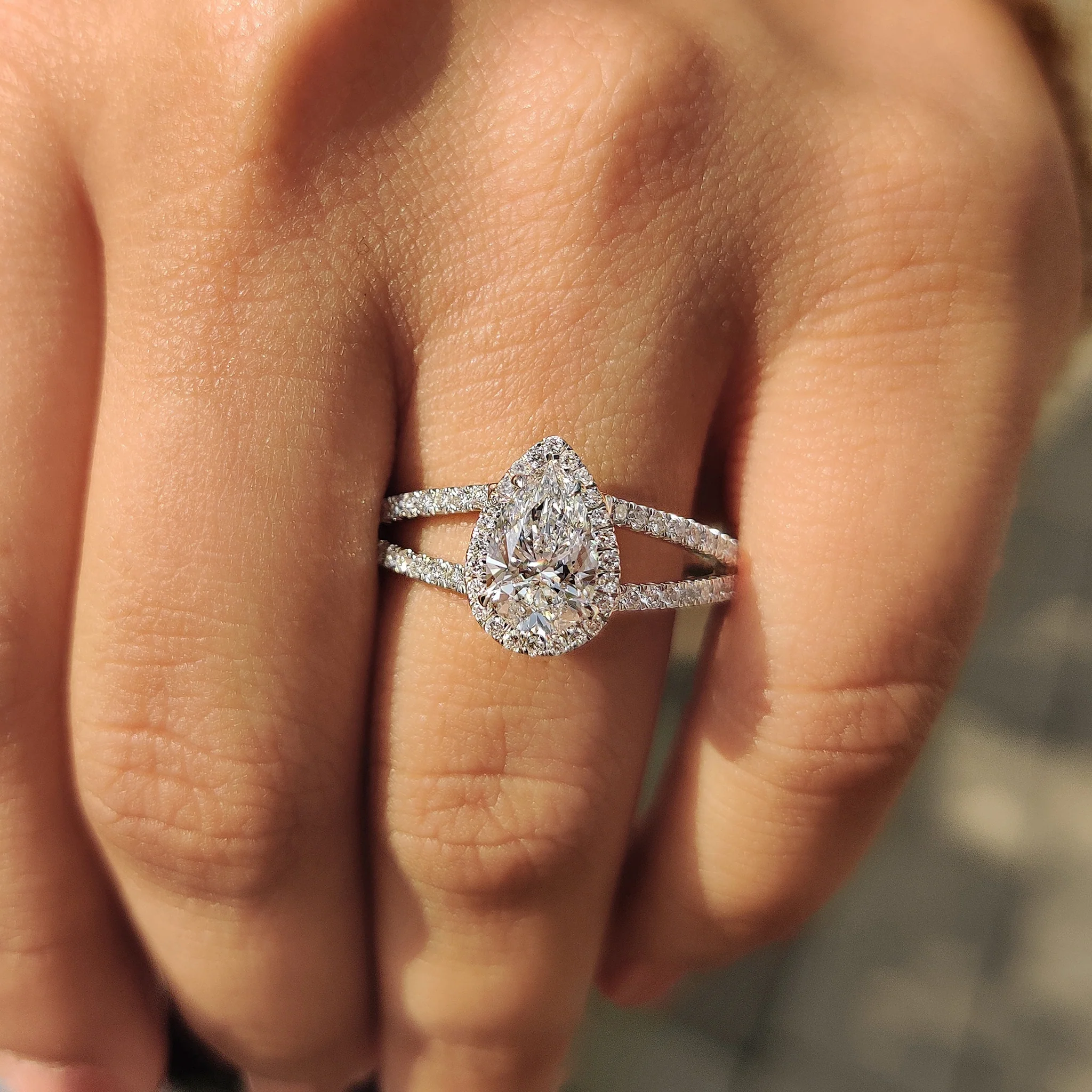 Pear Cut Split Shank Diamond Ring With Cathedral Setting - Image 8