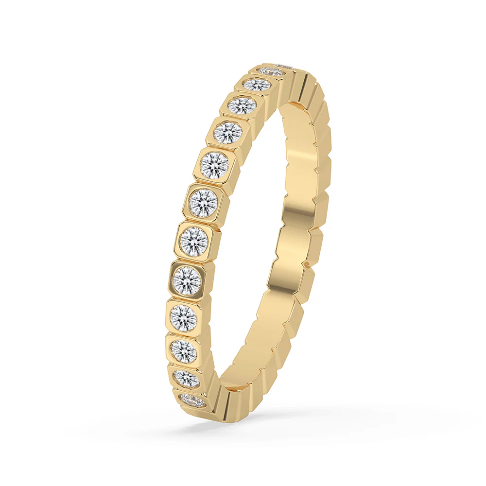 Square Bezel Box Yellow Gold Diamond Wedding Band - Image 2