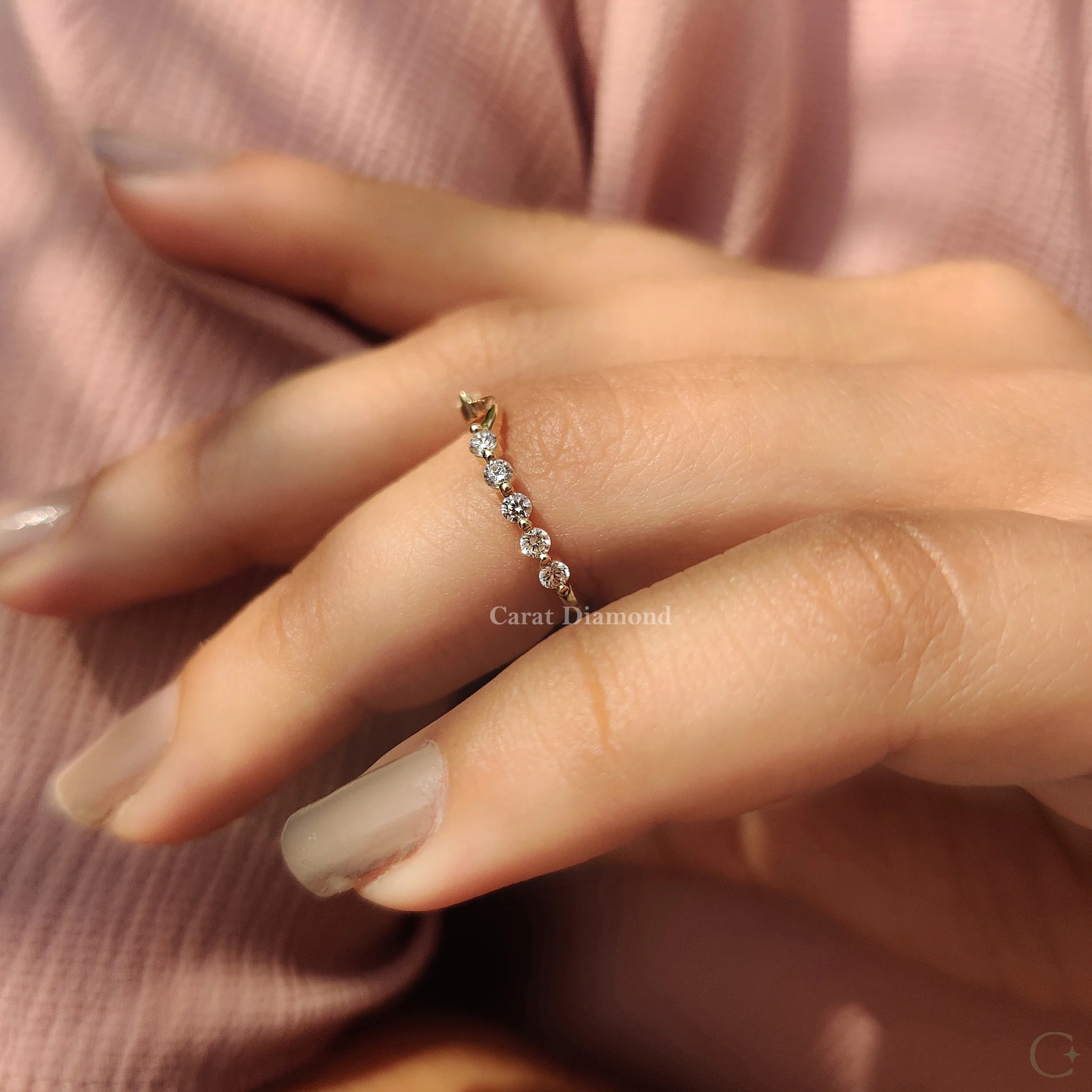 Stackable Wedding Band With Round Diamond Curved Design - Image 2