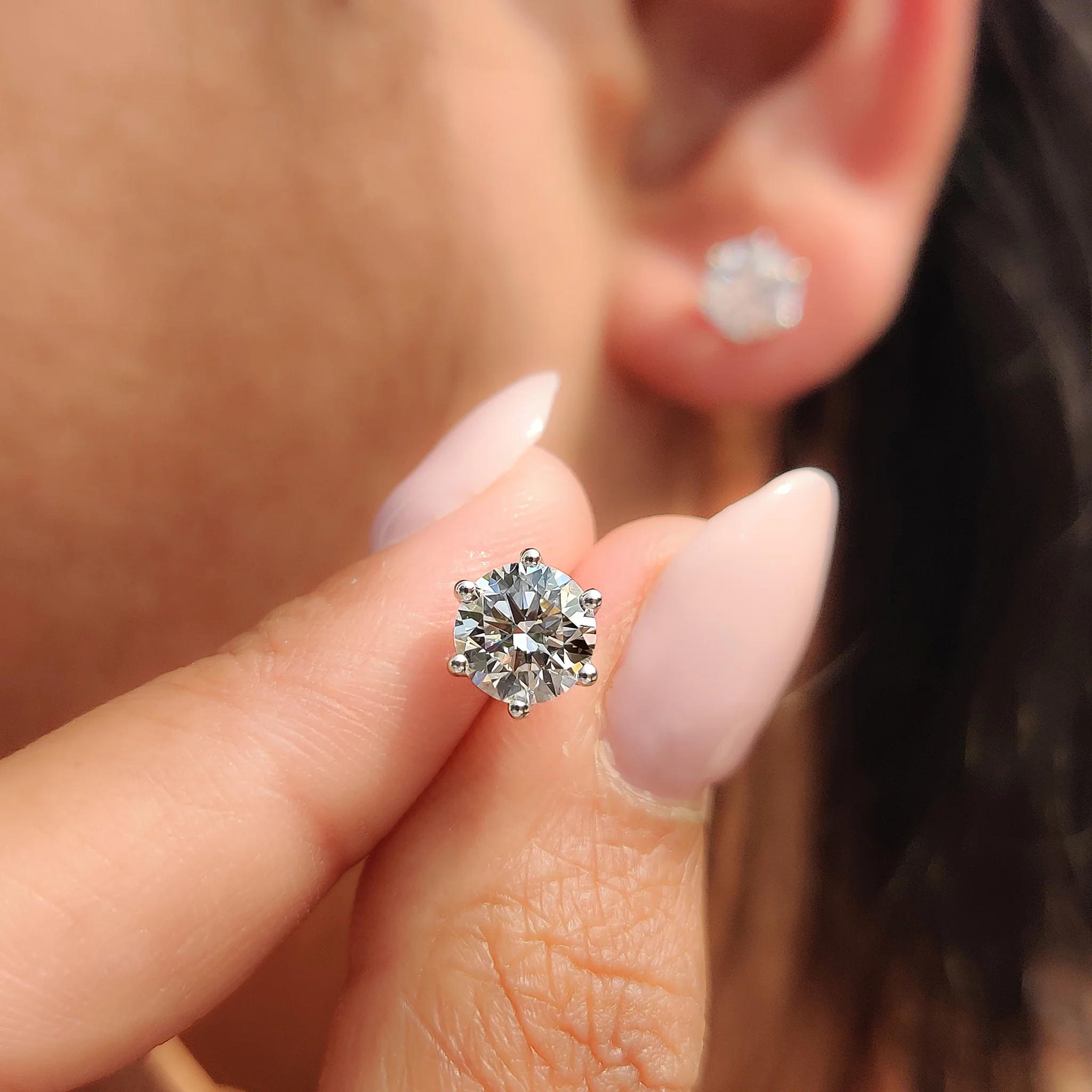 Stud Round Cut Diamond Earrings - Image 7