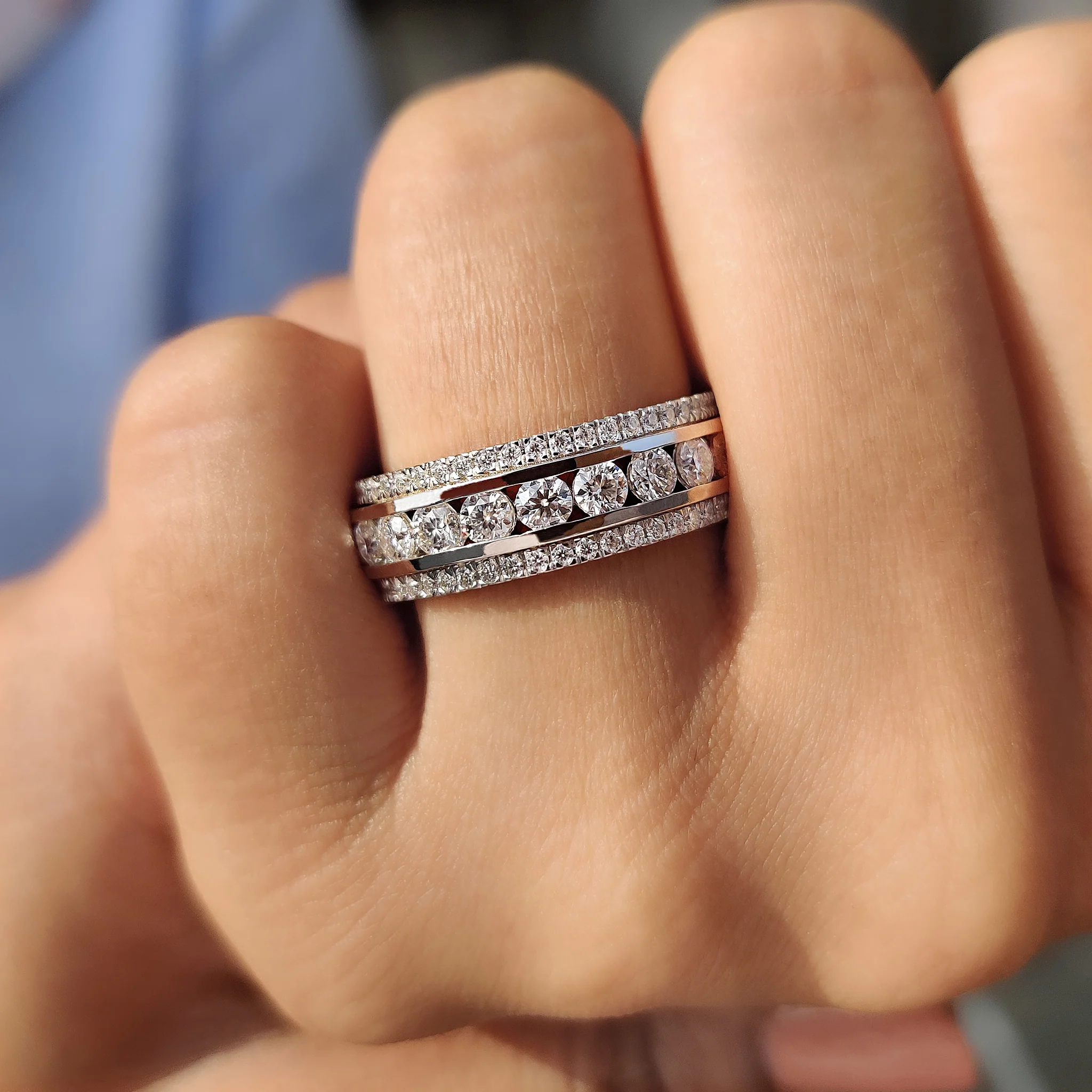 Three Row Pave Band With Clean Channel Set Style - Image 5