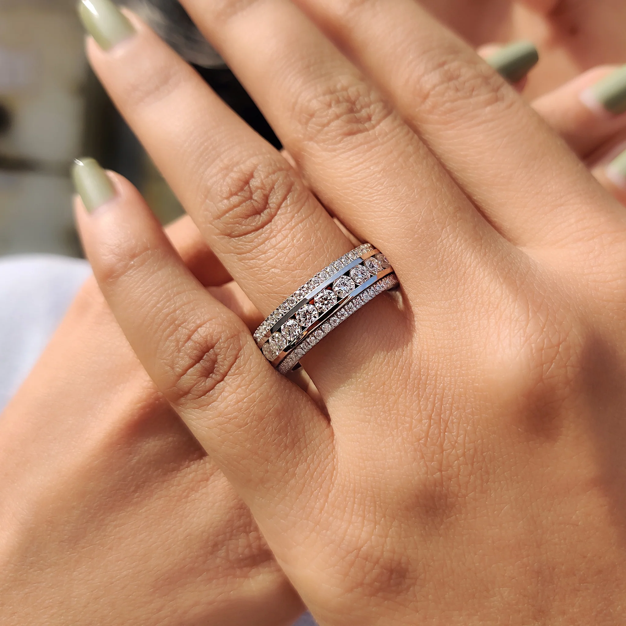 Three Row Pave Band With Clean Channel Set Style - Image 9