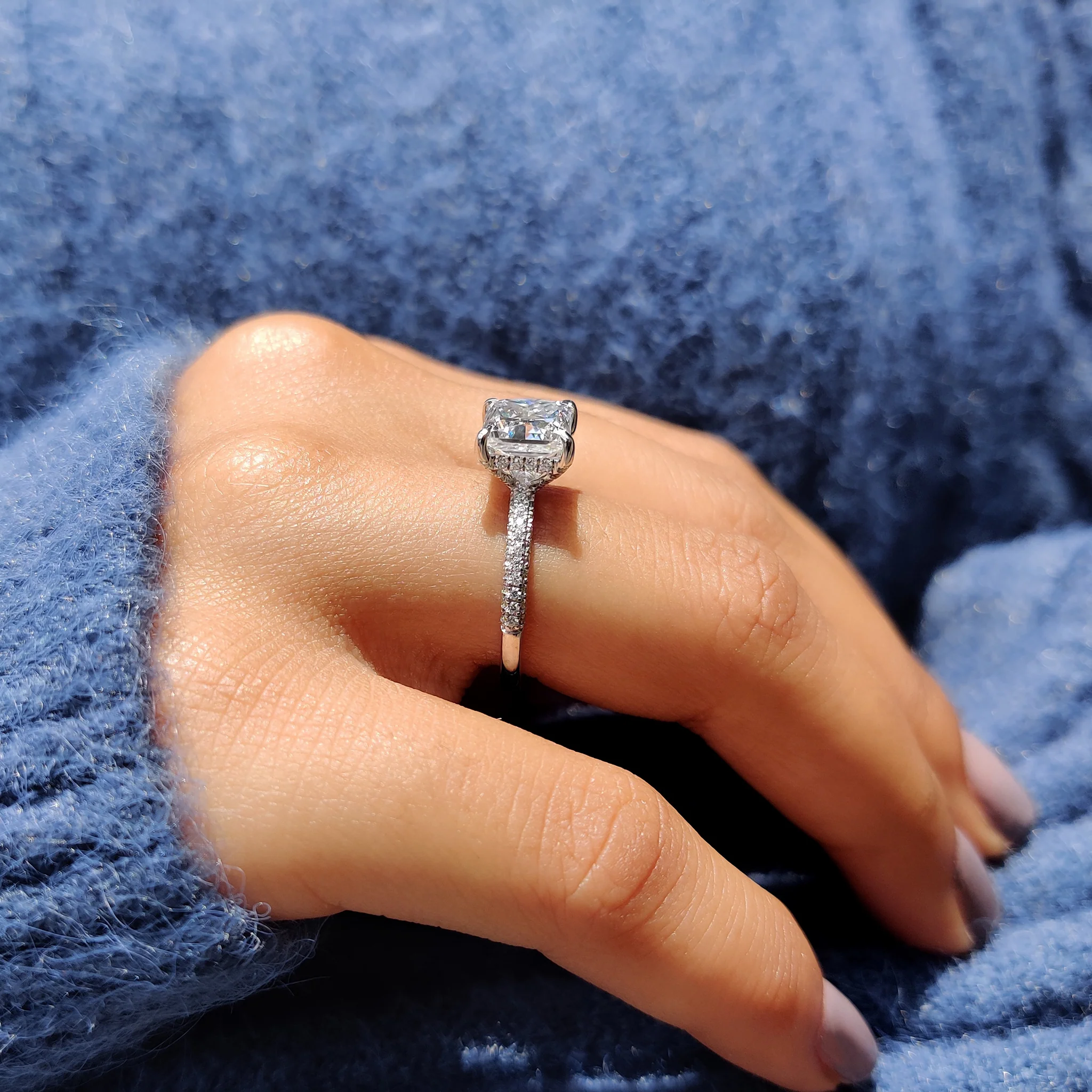 Three Side Pave Princess Cut Moissanite Ring - Image 2
