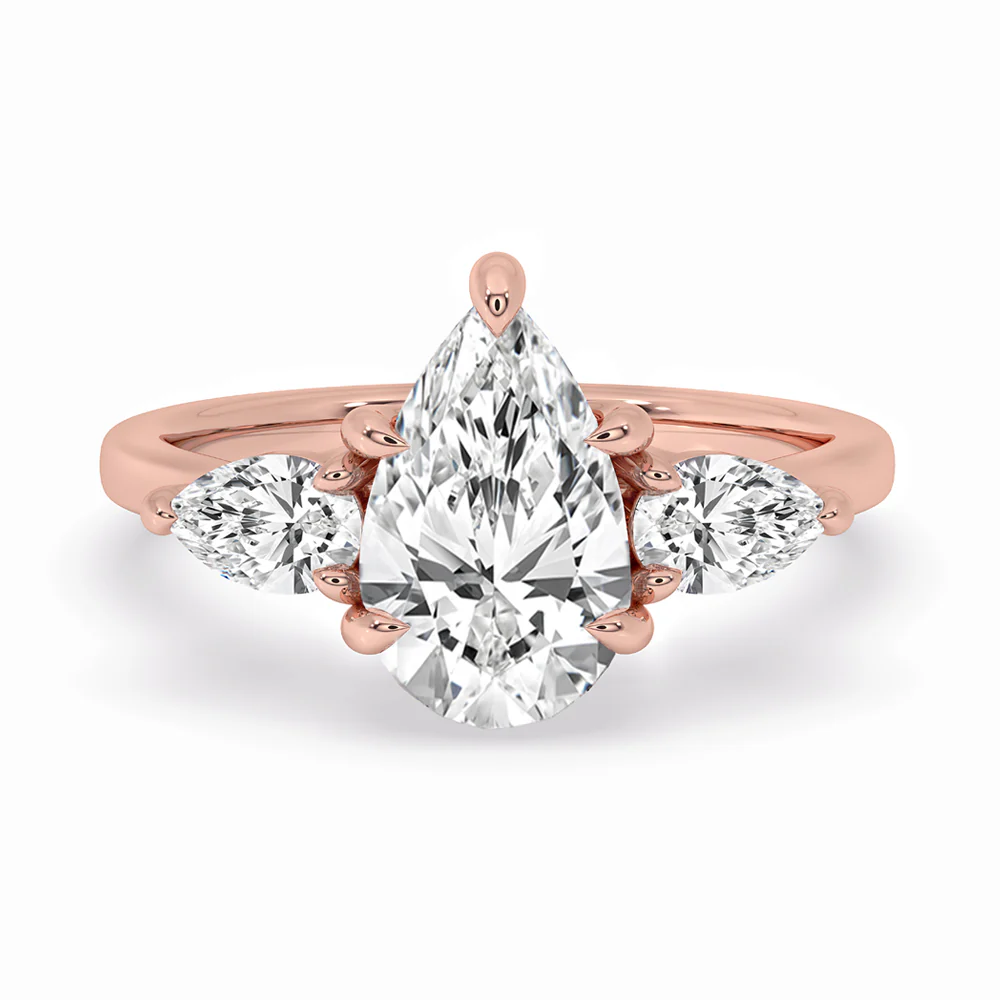 Three Stone Diamond Ring in Pear Diamond Setting