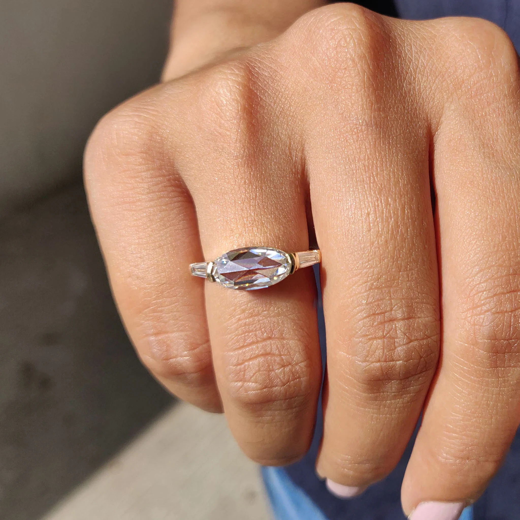 Oval Rose Cut Three Stone Engagement Ring - Image 8