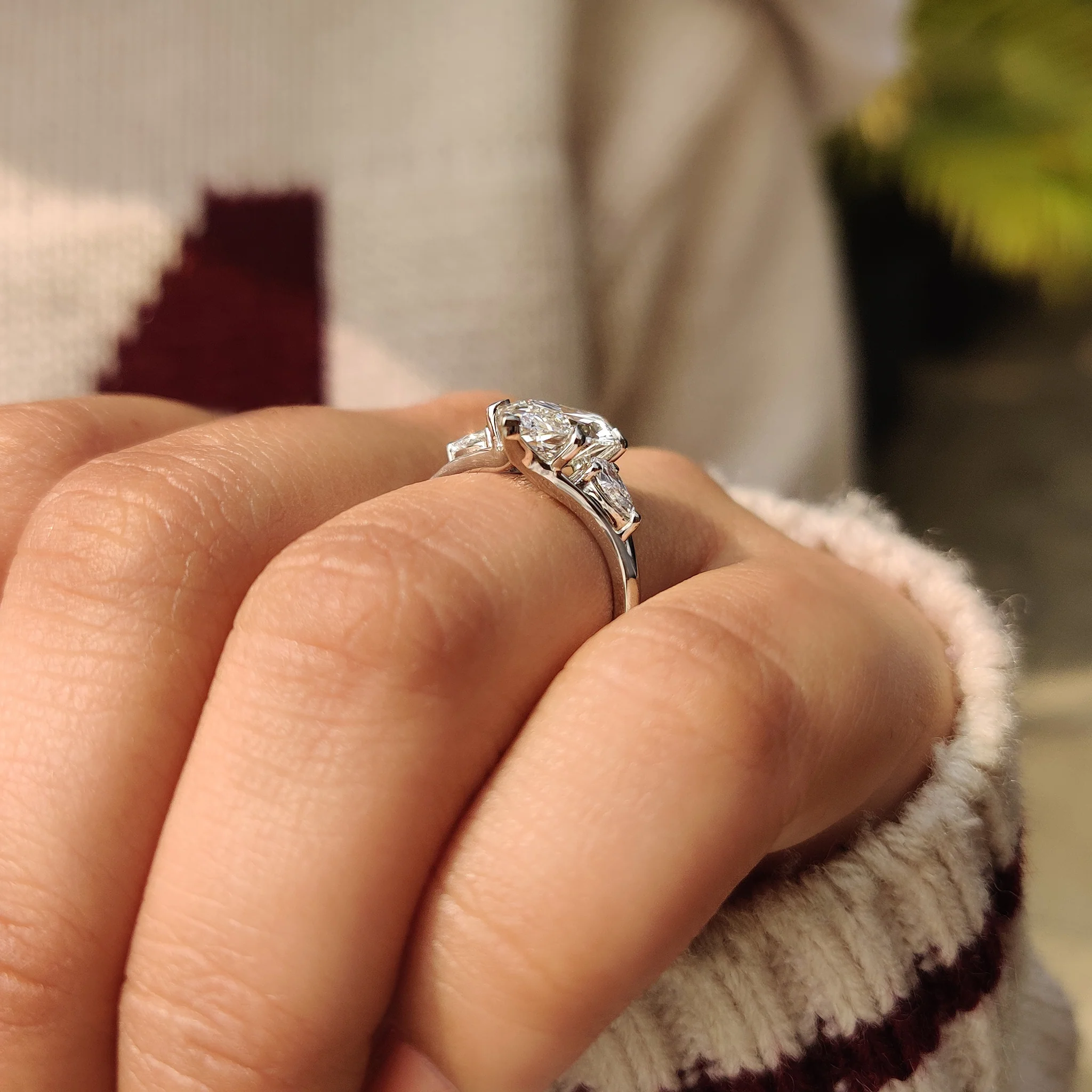 Three Stone Marquise Diamond Ring with Pear Side Diamond - Image 8
