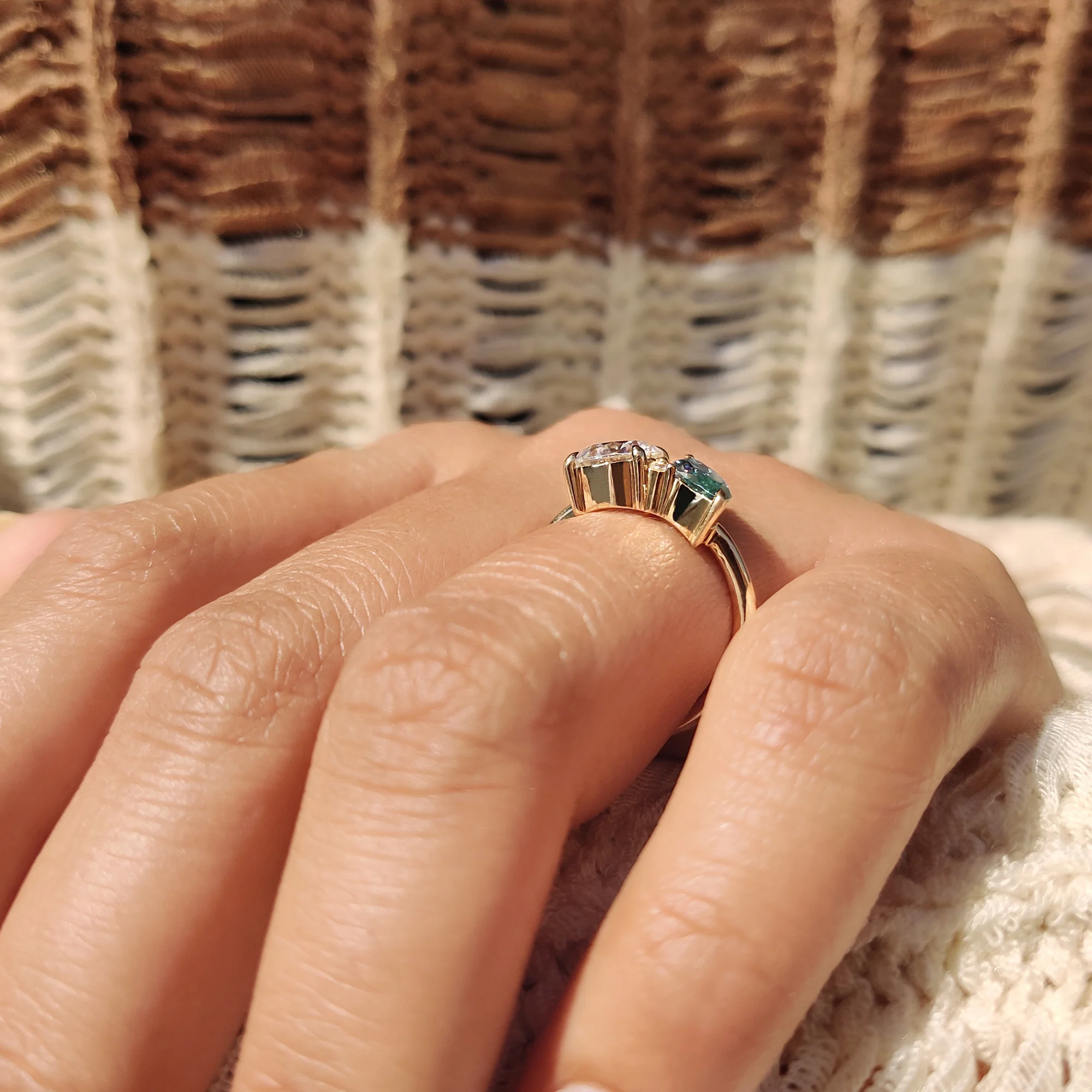 Three Stone Moissanite Ring In Marquise And Round Cut - Image 3