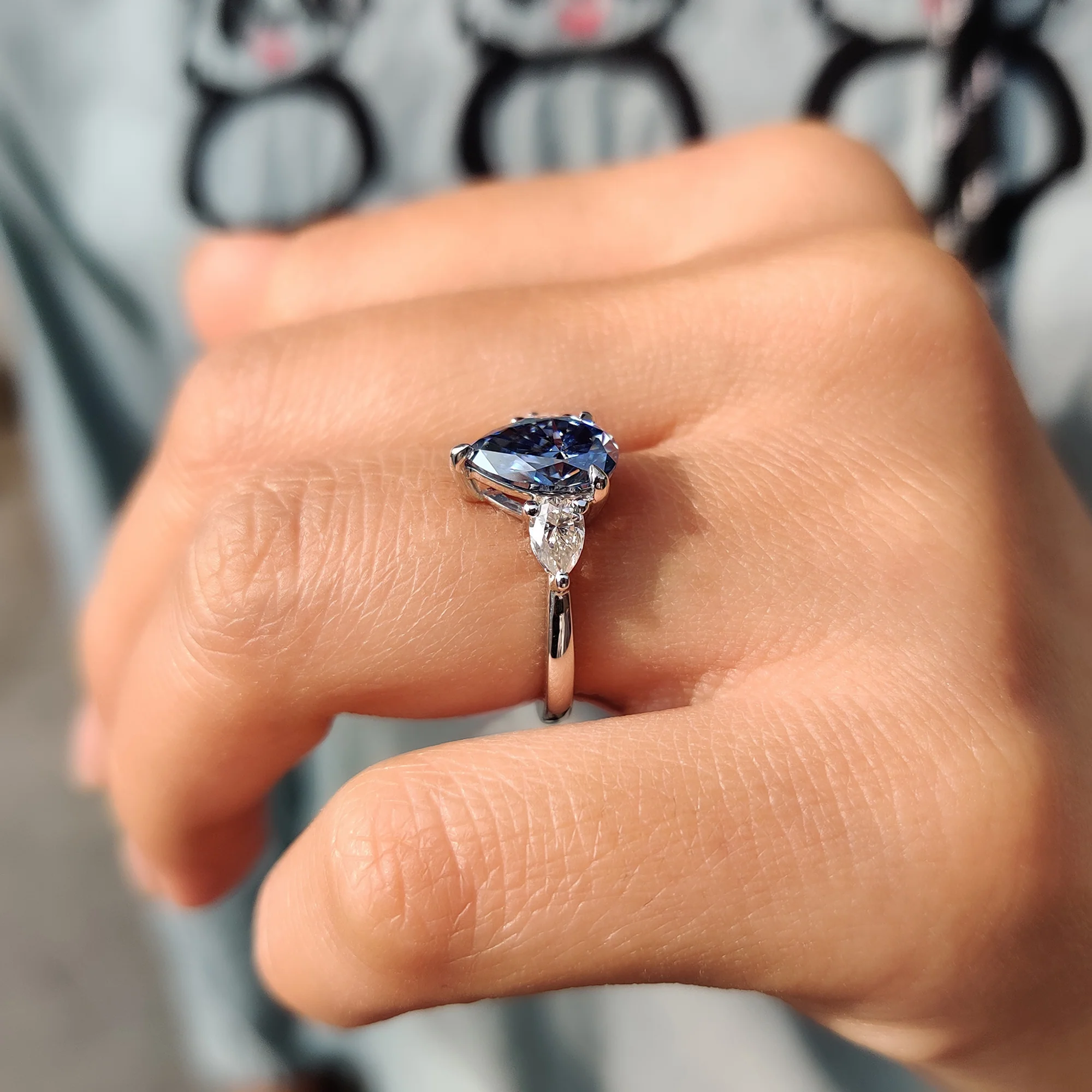 Three Stone Pear Cut Moissanite Ring - Image 3