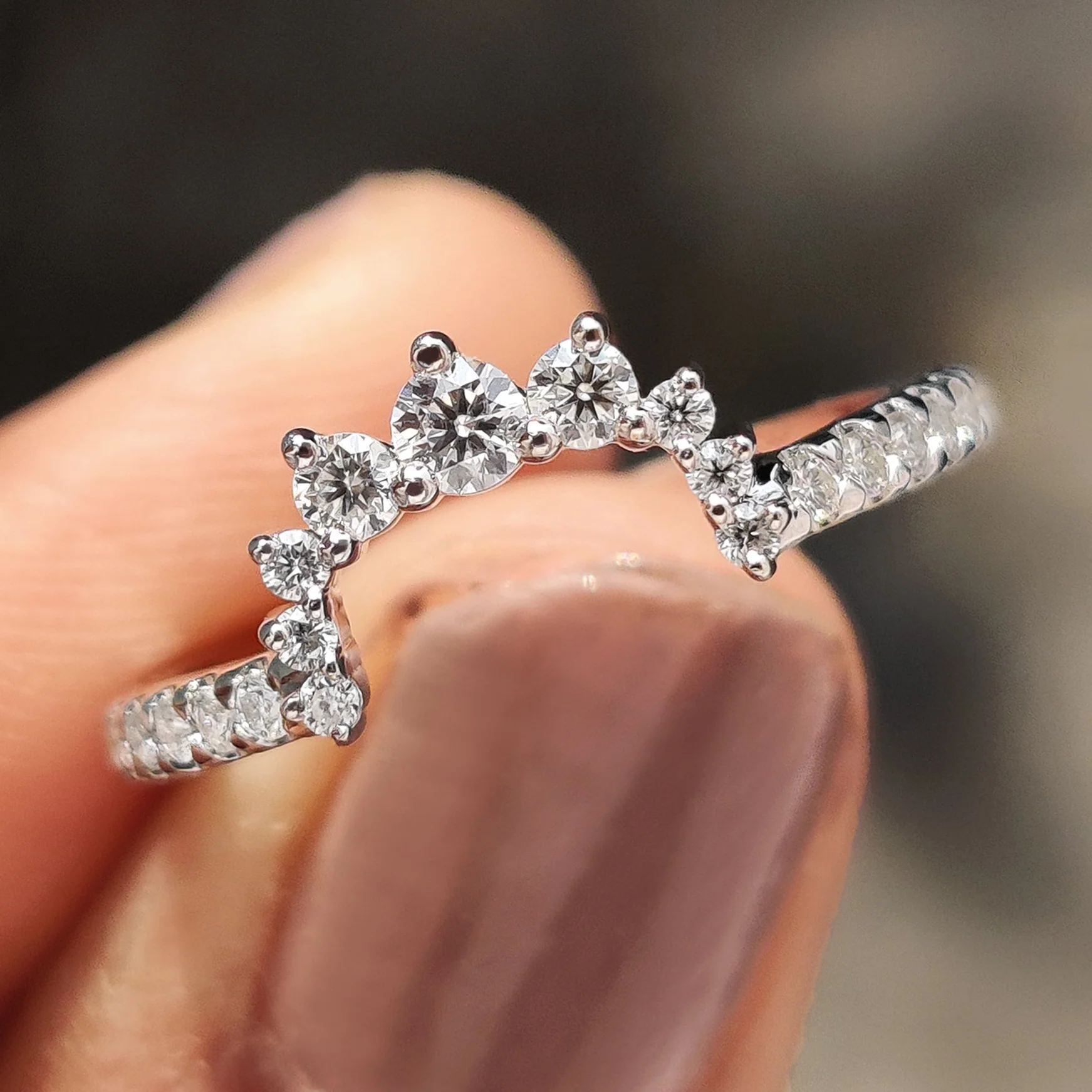 Round Cut Tiara Wedding Band With crown Style