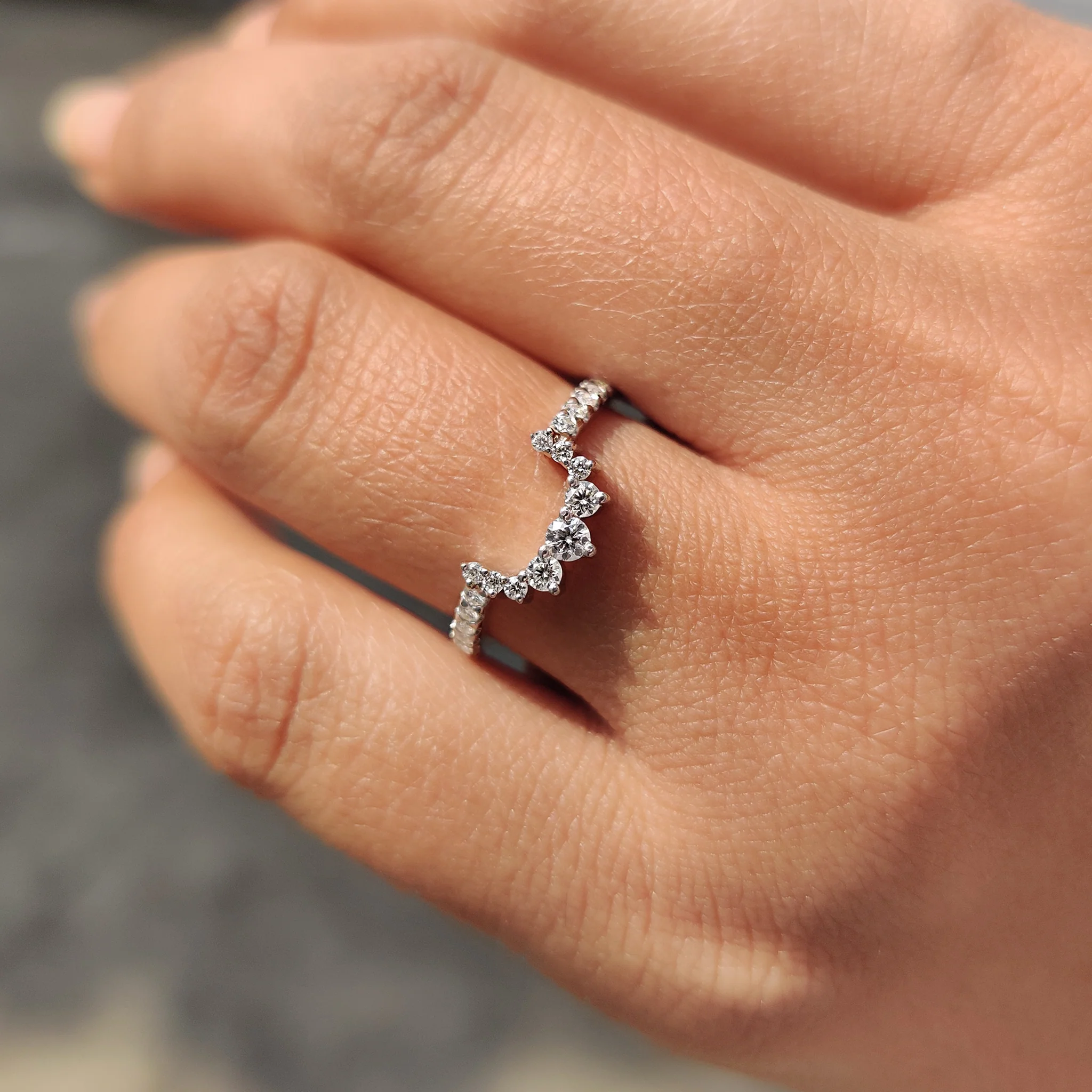 Round Cut Tiara Wedding Band With crown Style - Image 10