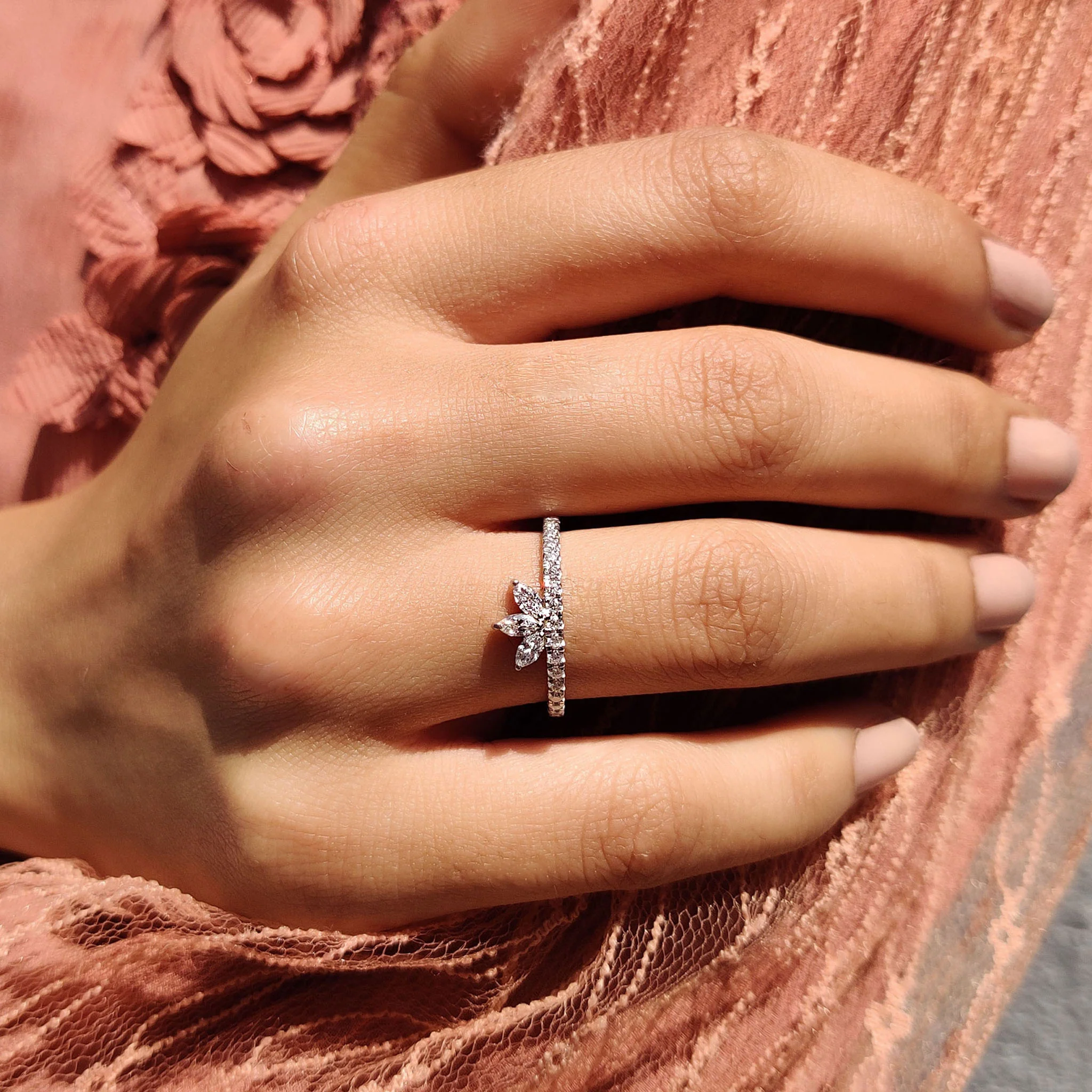 Tiara Wedding Band With Marquise and Round Moissanite - Image 10
