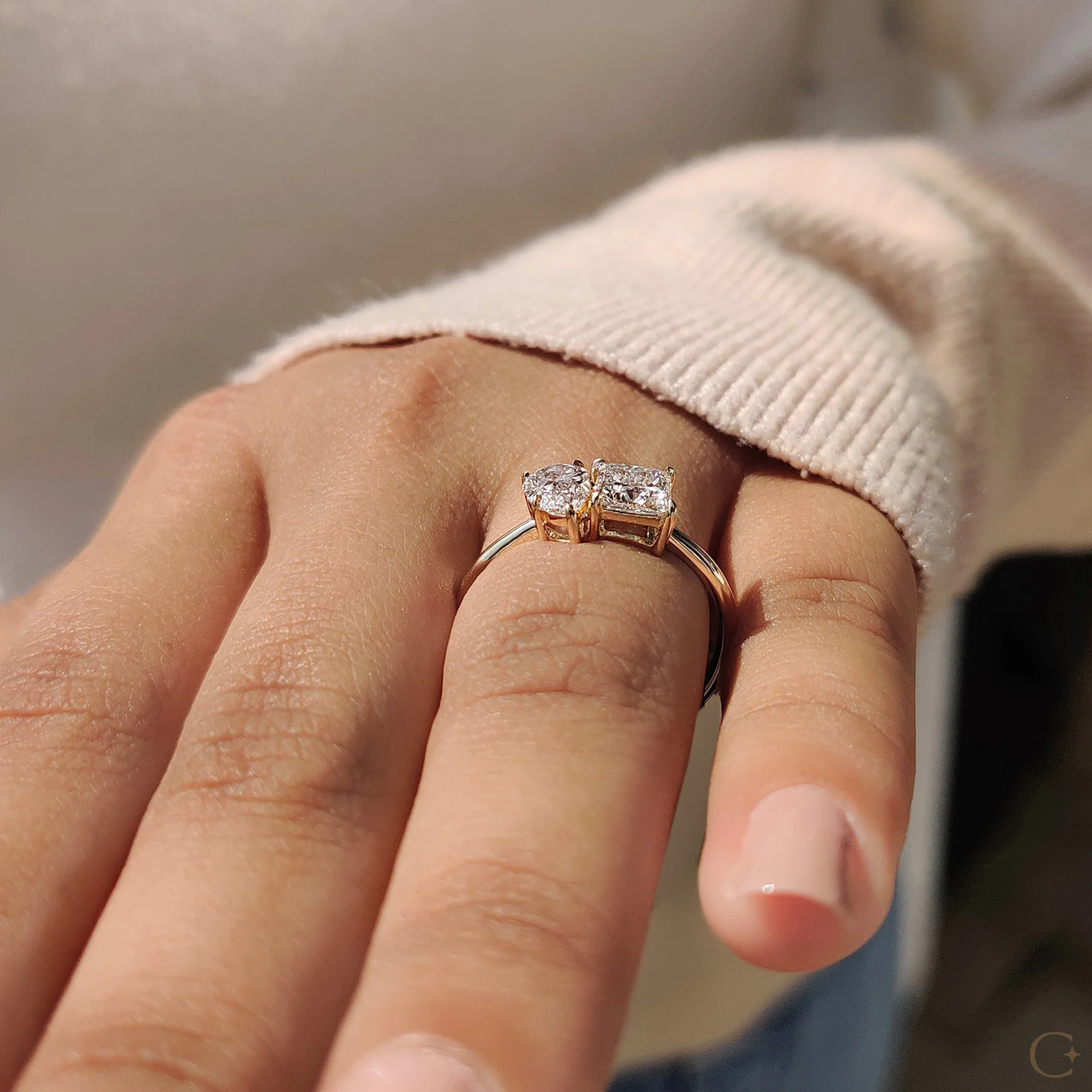 Toi Et Moi Engagement Ring With Princess And Pear Cut Diamond - Image 5