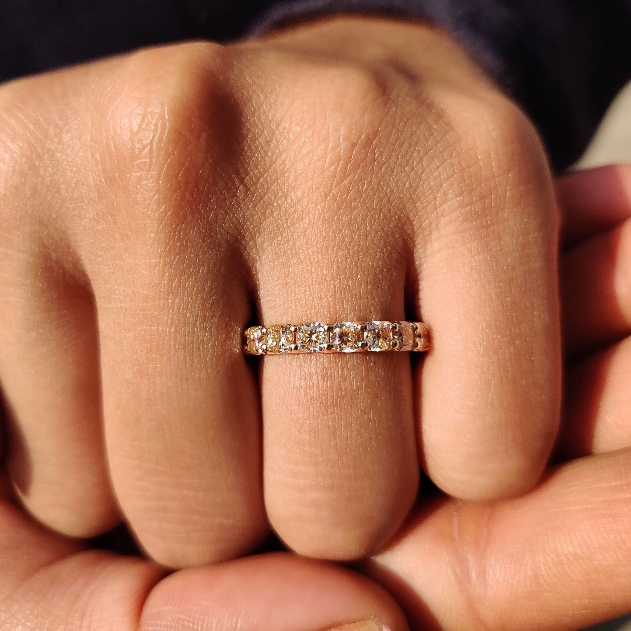 Light Yellow Cushion Cut Trellis Eternity Band - Image 2