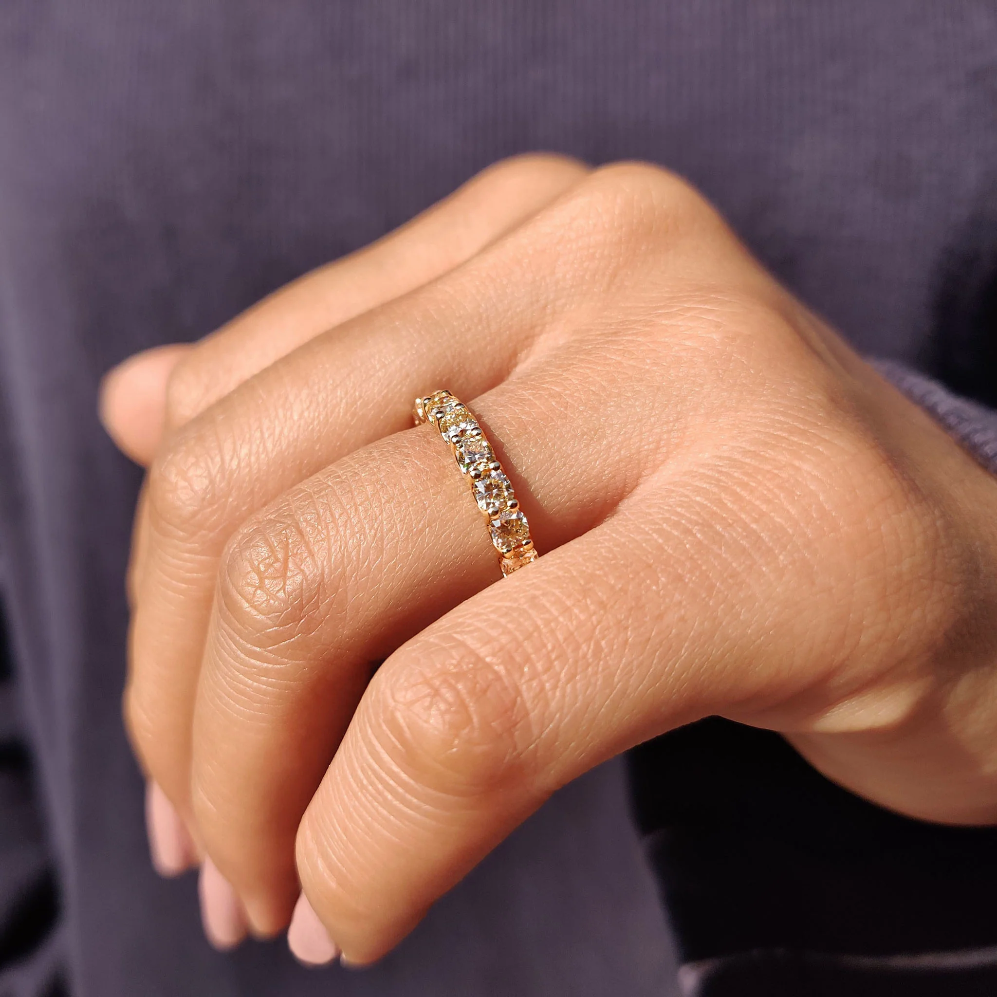 Light Yellow Cushion Cut Trellis Eternity Band - Image 3