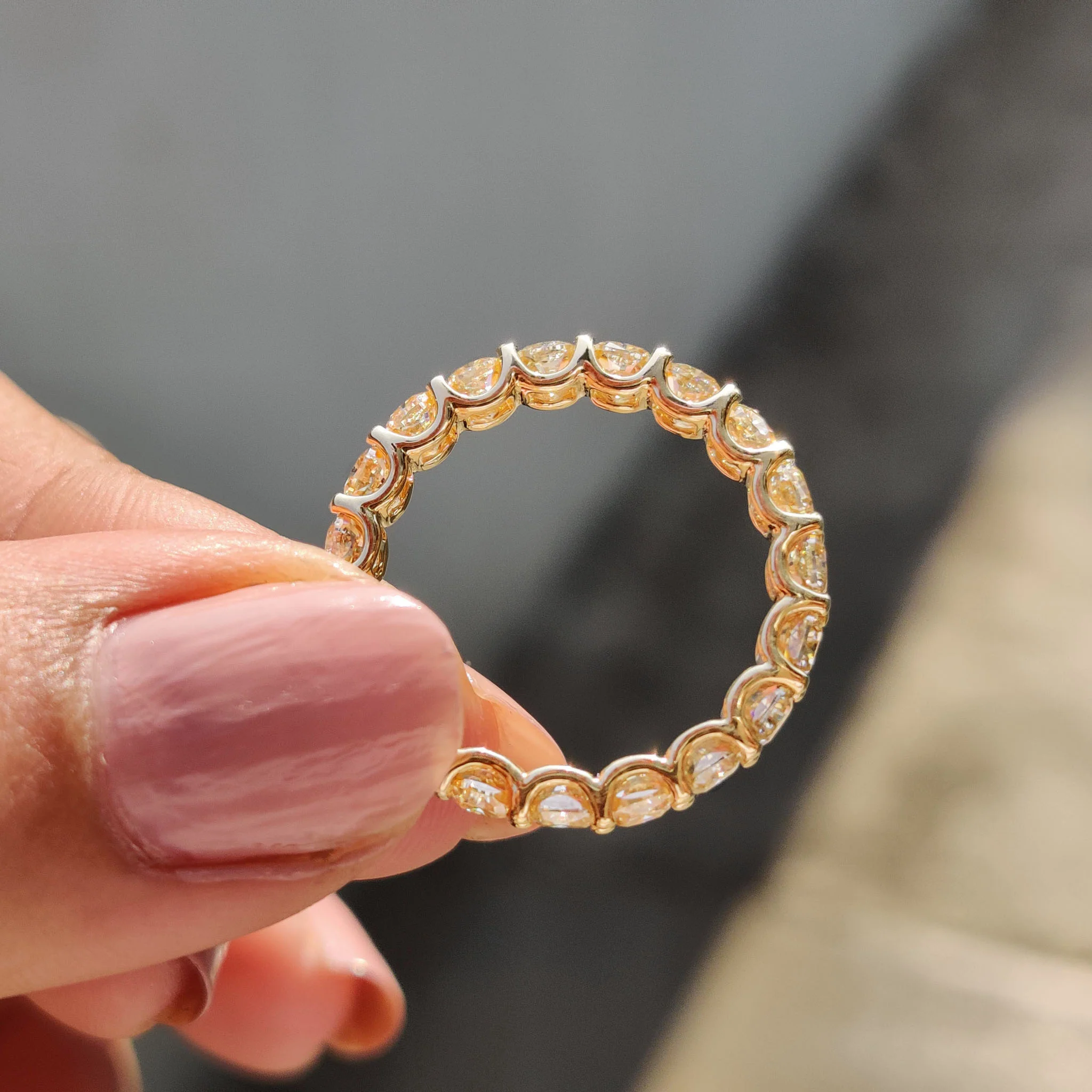 Light Yellow Cushion Cut Trellis Eternity Band - Image 4