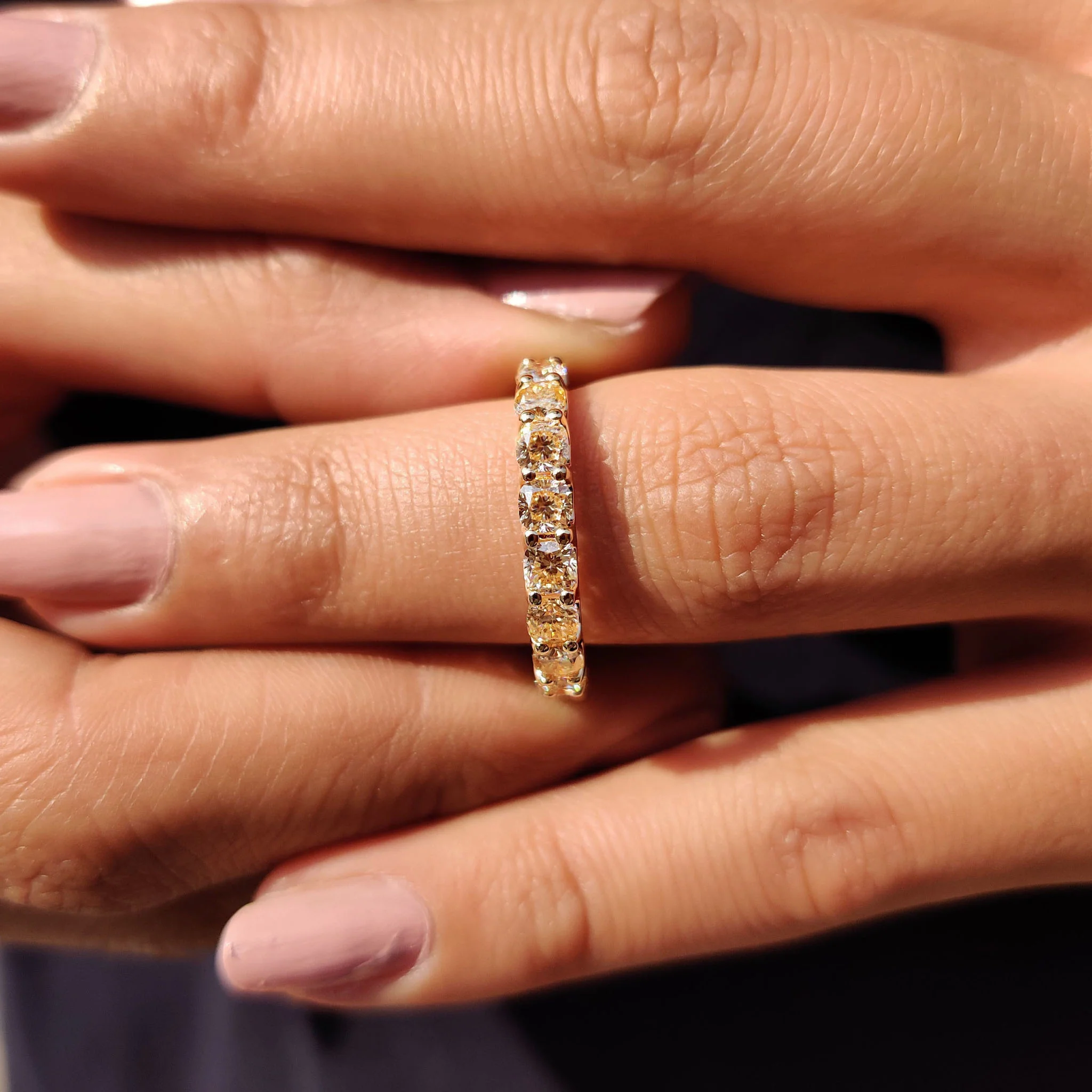 Light Yellow Cushion Cut Trellis Eternity Band - Image 5